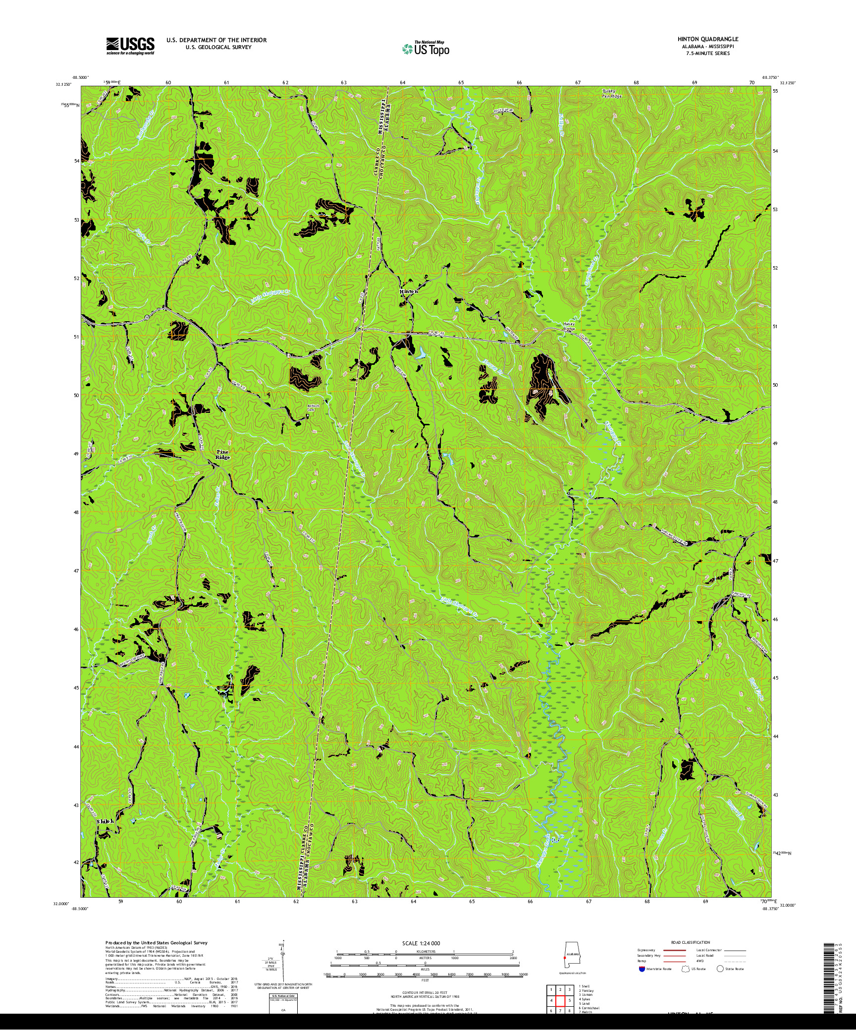 USGS US TOPO 7.5-MINUTE MAP FOR HINTON, AL,MS 2018