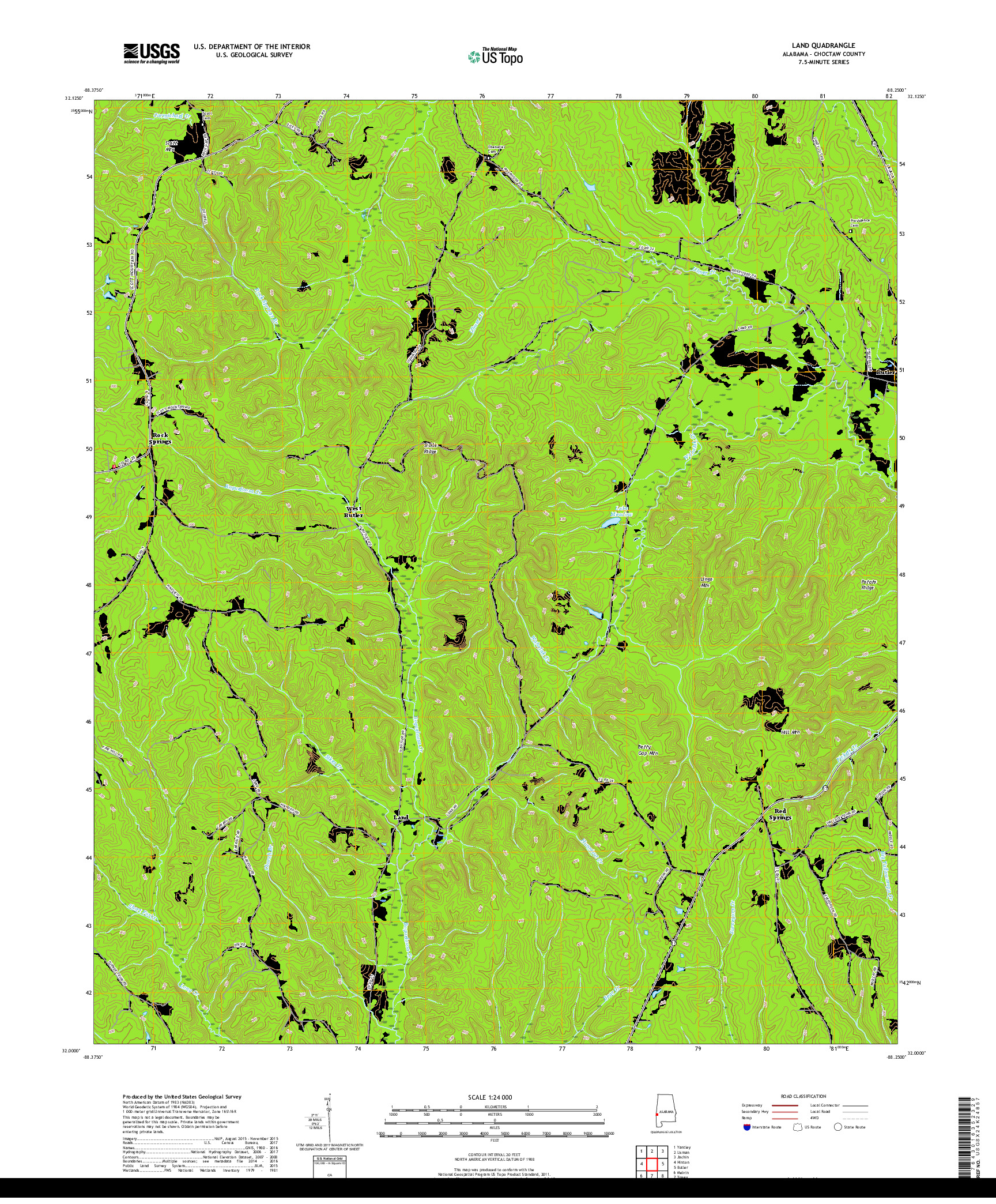 USGS US TOPO 7.5-MINUTE MAP FOR LAND, AL 2018