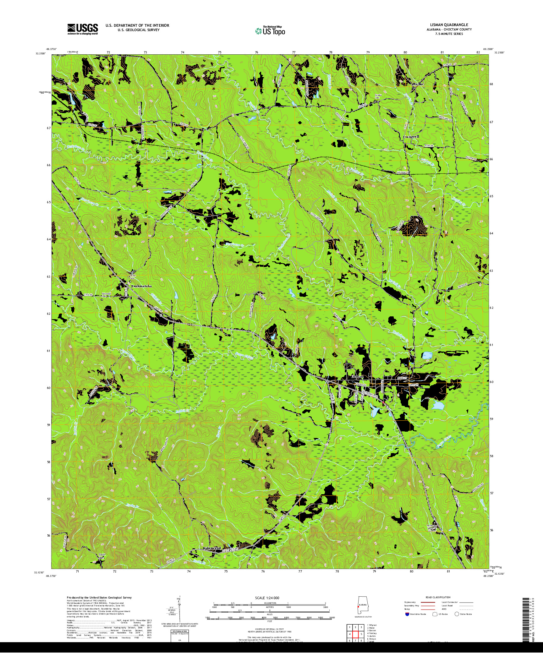 USGS US TOPO 7.5-MINUTE MAP FOR LISMAN, AL 2018