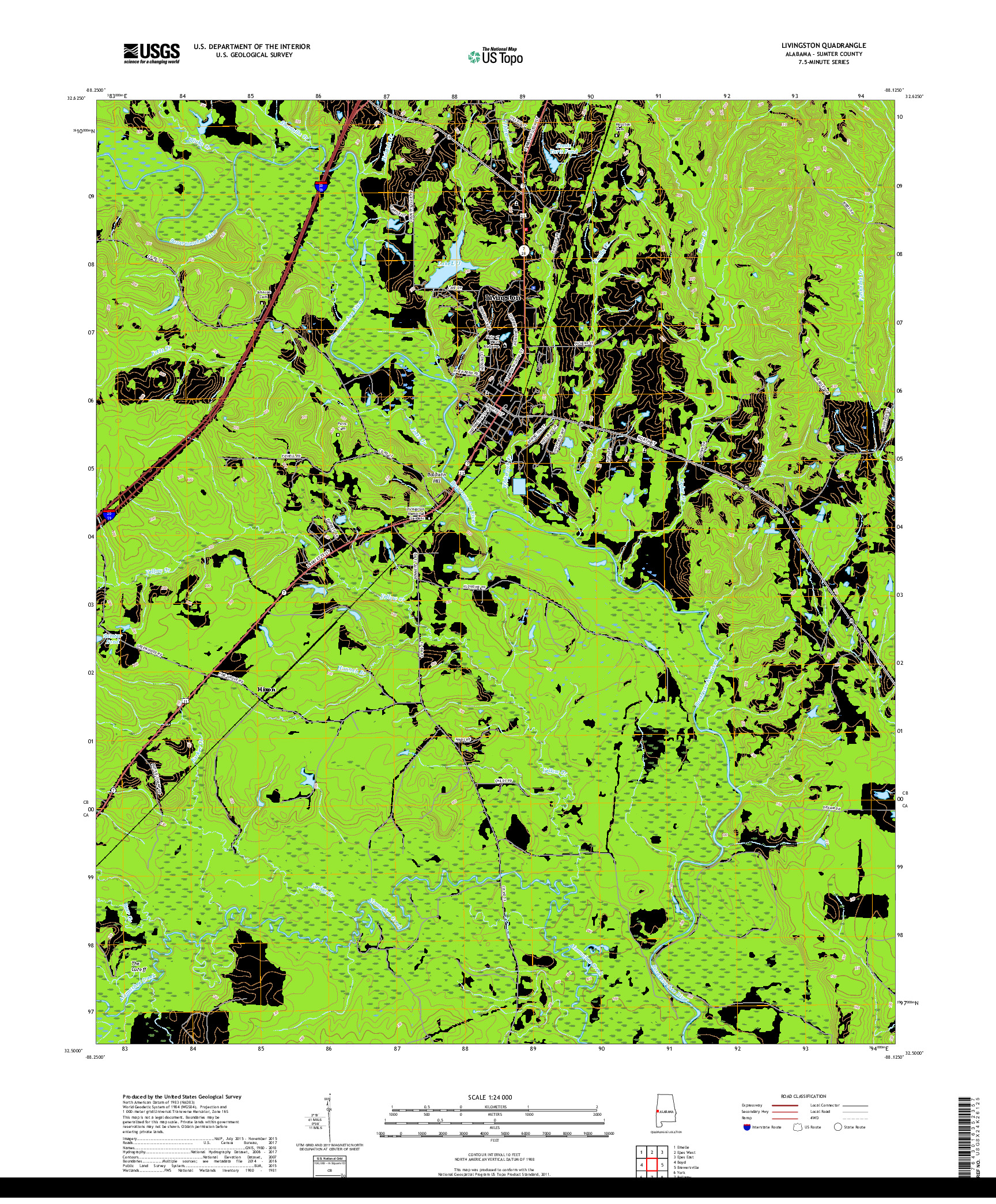 USGS US TOPO 7.5-MINUTE MAP FOR LIVINGSTON, AL 2018