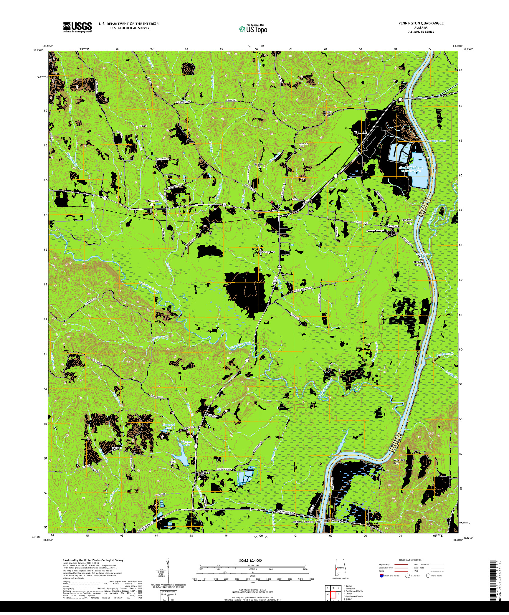 USGS US TOPO 7.5-MINUTE MAP FOR PENNINGTON, AL 2018