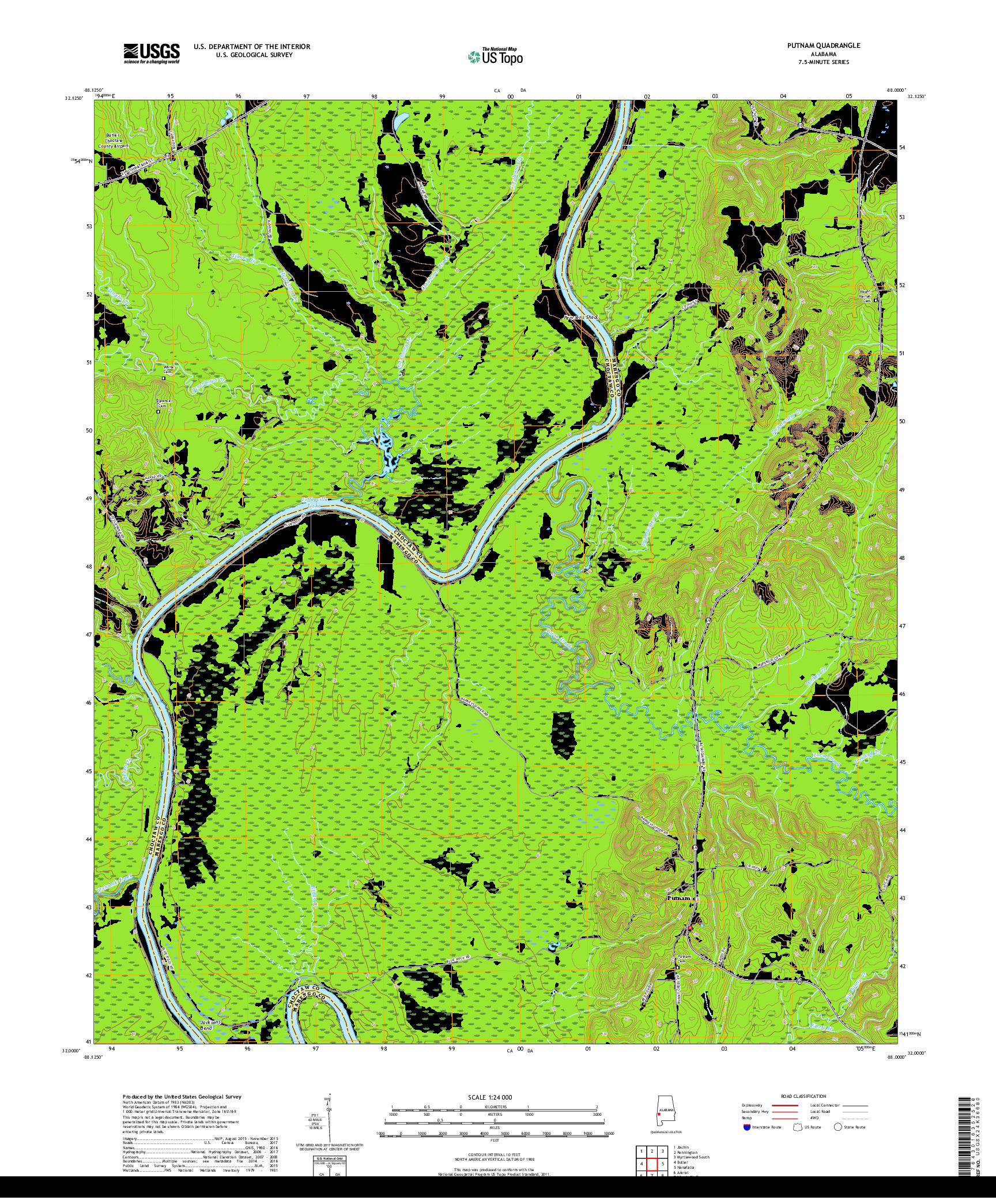 USGS US TOPO 7.5-MINUTE MAP FOR PUTNAM, AL 2018