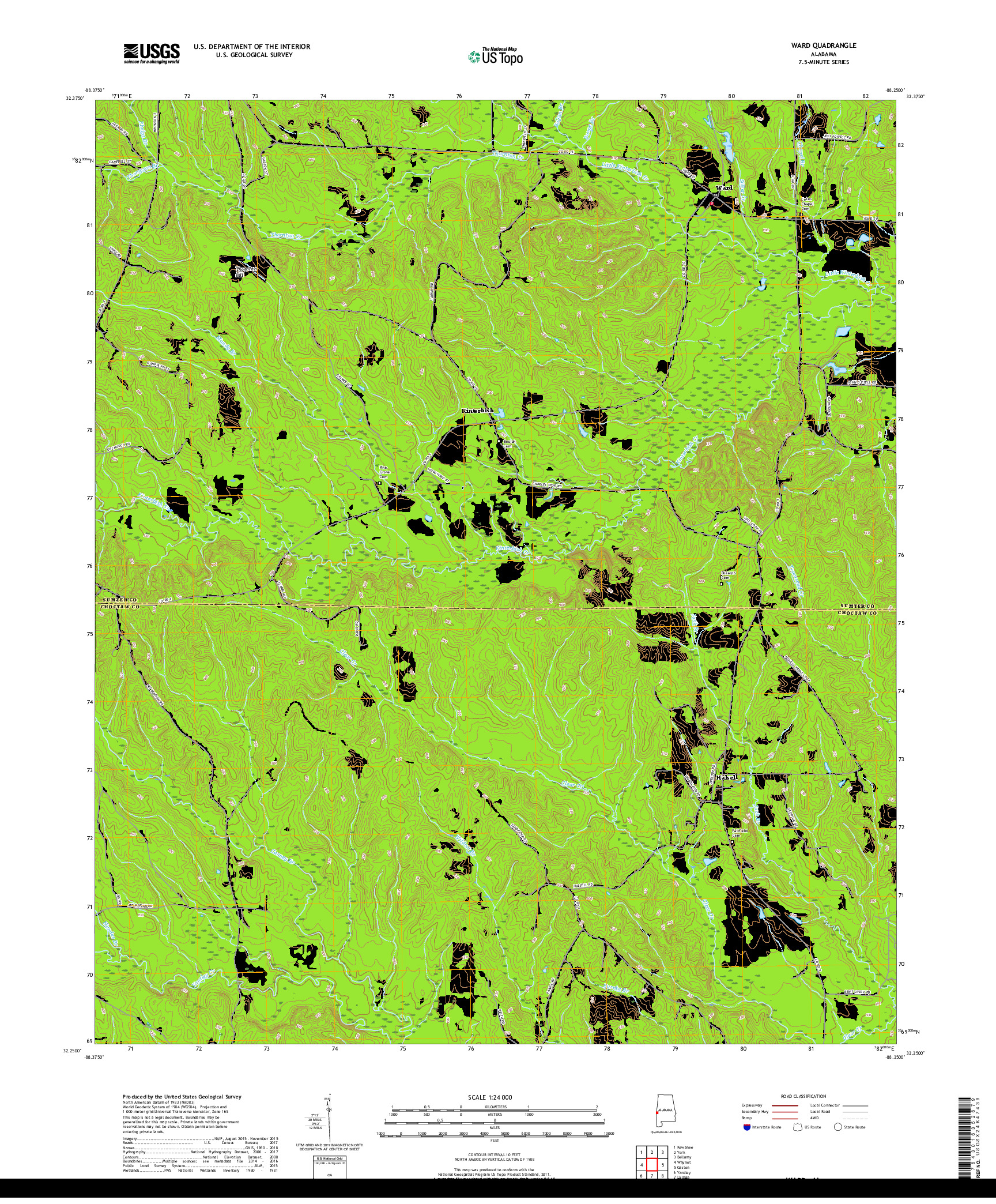 USGS US TOPO 7.5-MINUTE MAP FOR WARD, AL 2018