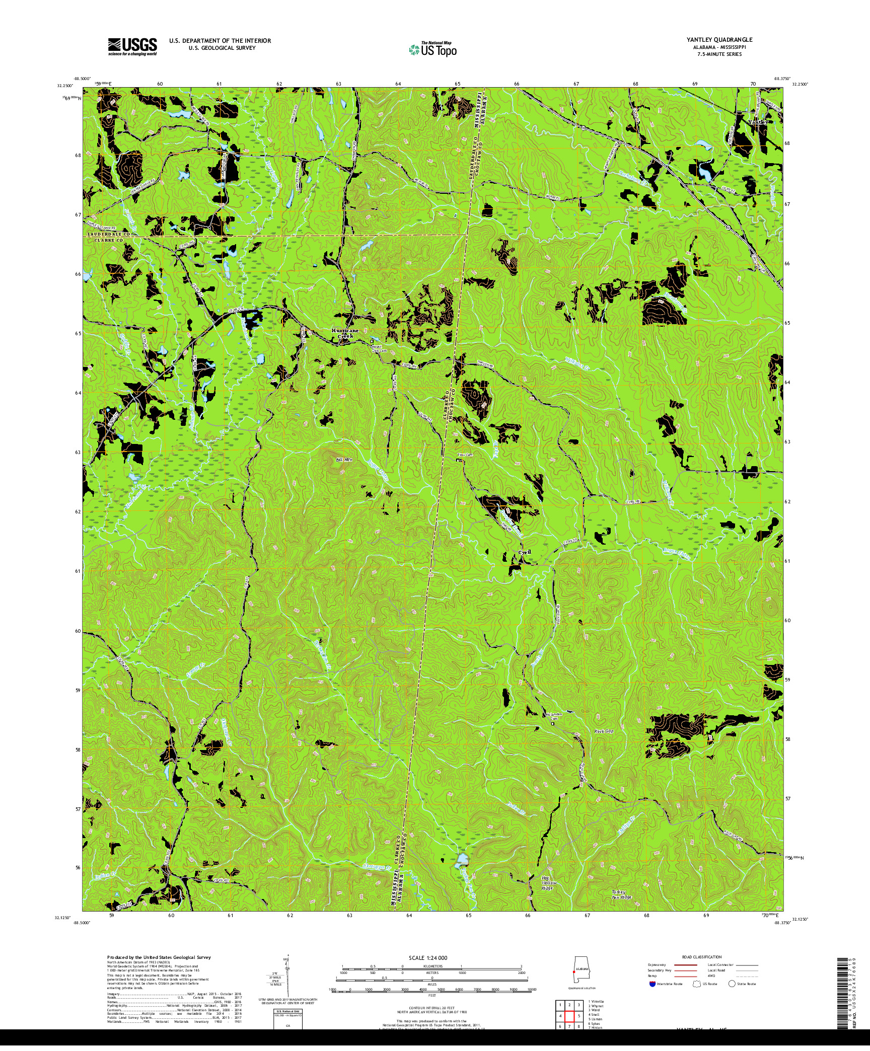 USGS US TOPO 7.5-MINUTE MAP FOR YANTLEY, AL,MS 2018