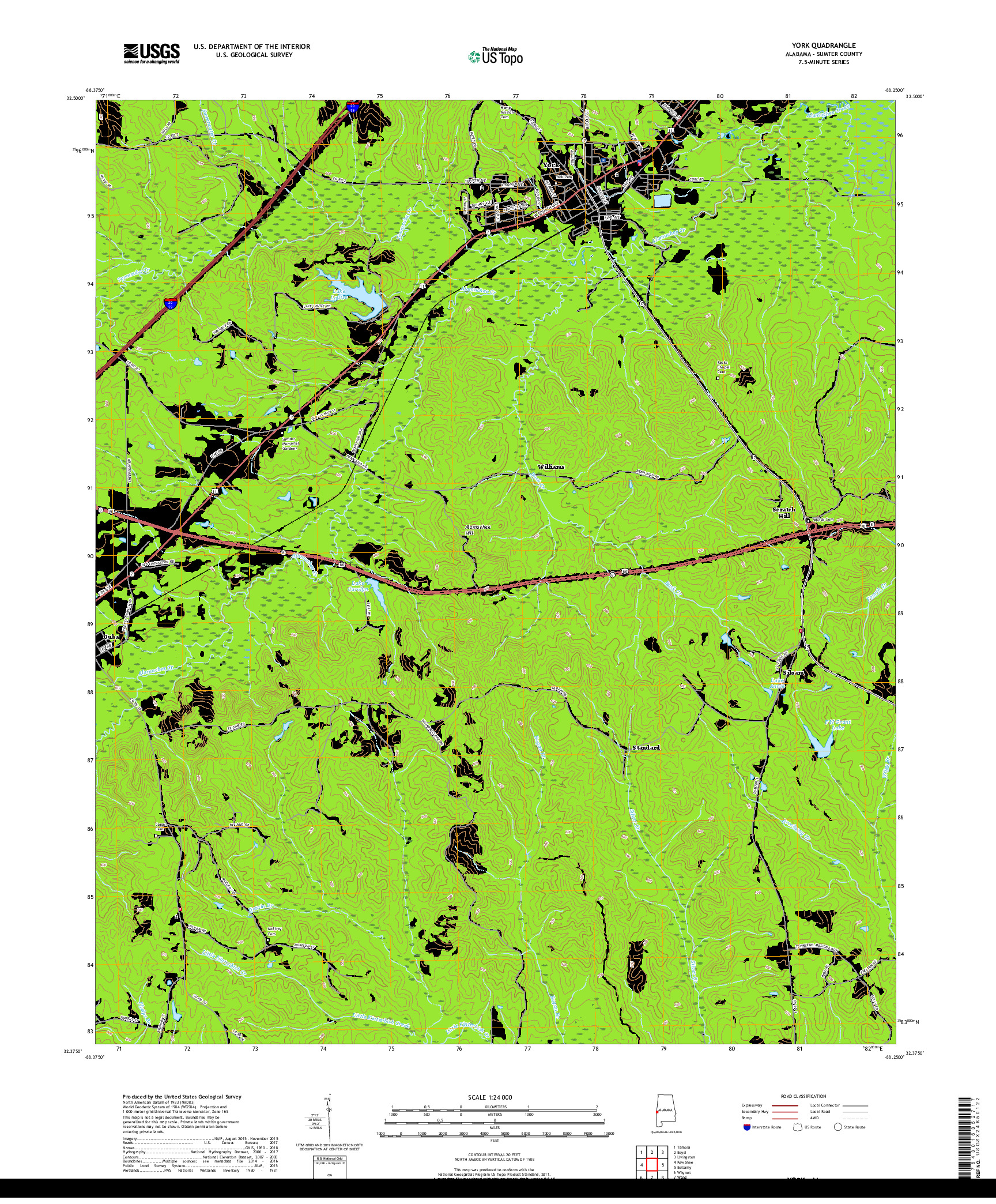 USGS US TOPO 7.5-MINUTE MAP FOR YORK, AL 2018