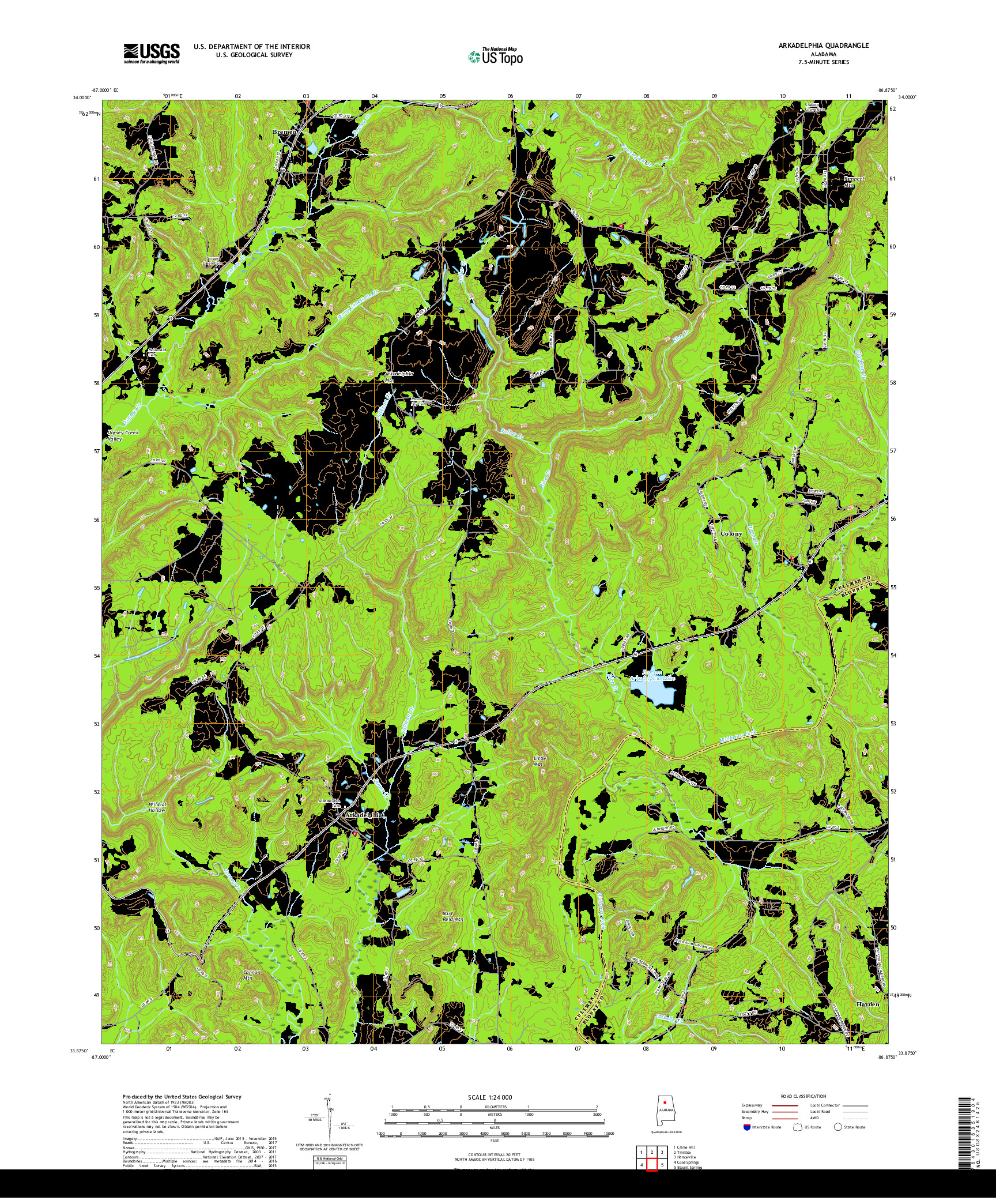 USGS US TOPO 7.5-MINUTE MAP FOR ARKADELPHIA, AL 2018