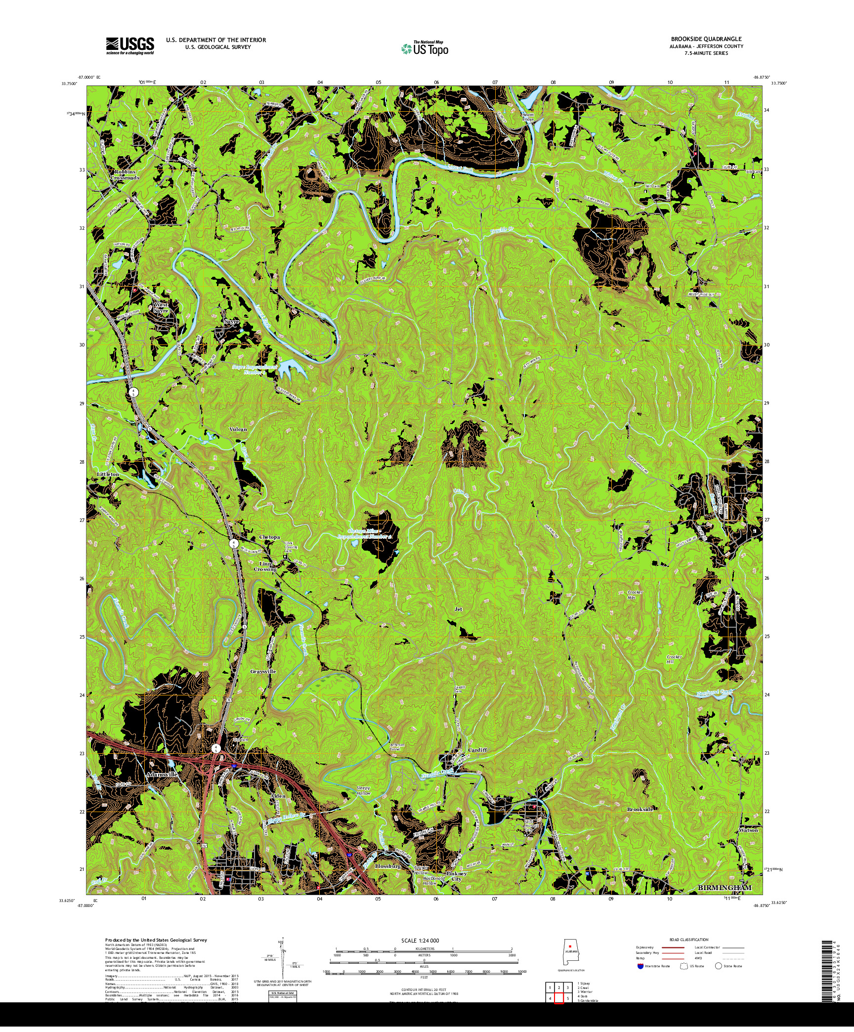 USGS US TOPO 7.5-MINUTE MAP FOR BROOKSIDE, AL 2018