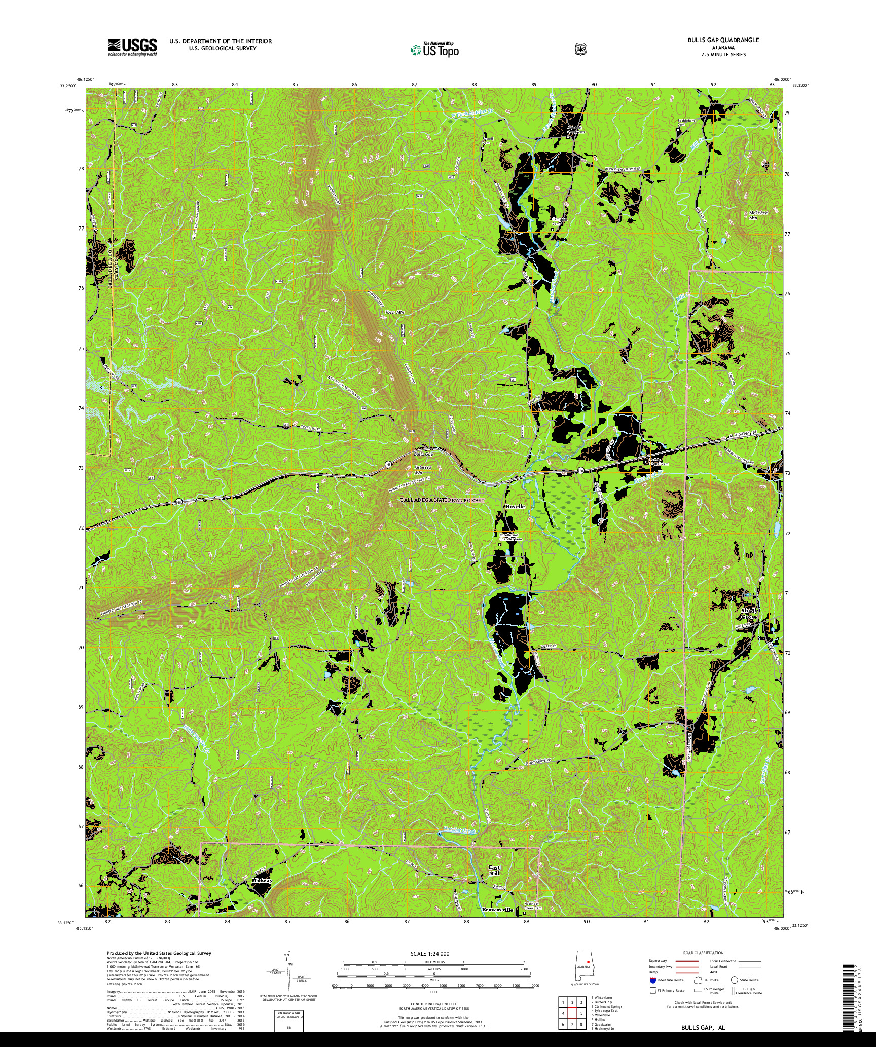 USGS US TOPO 7.5-MINUTE MAP FOR BULLS GAP, AL 2018