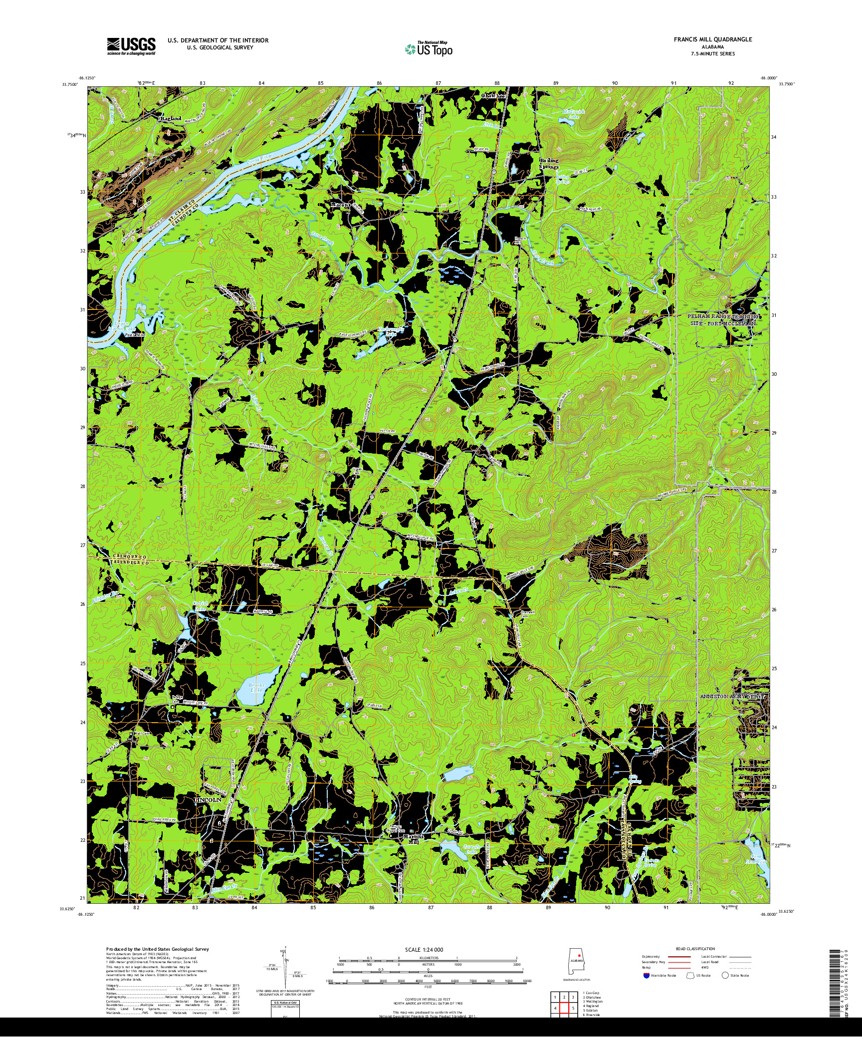 USGS US TOPO 7.5-MINUTE MAP FOR FRANCIS MILL, AL 2018