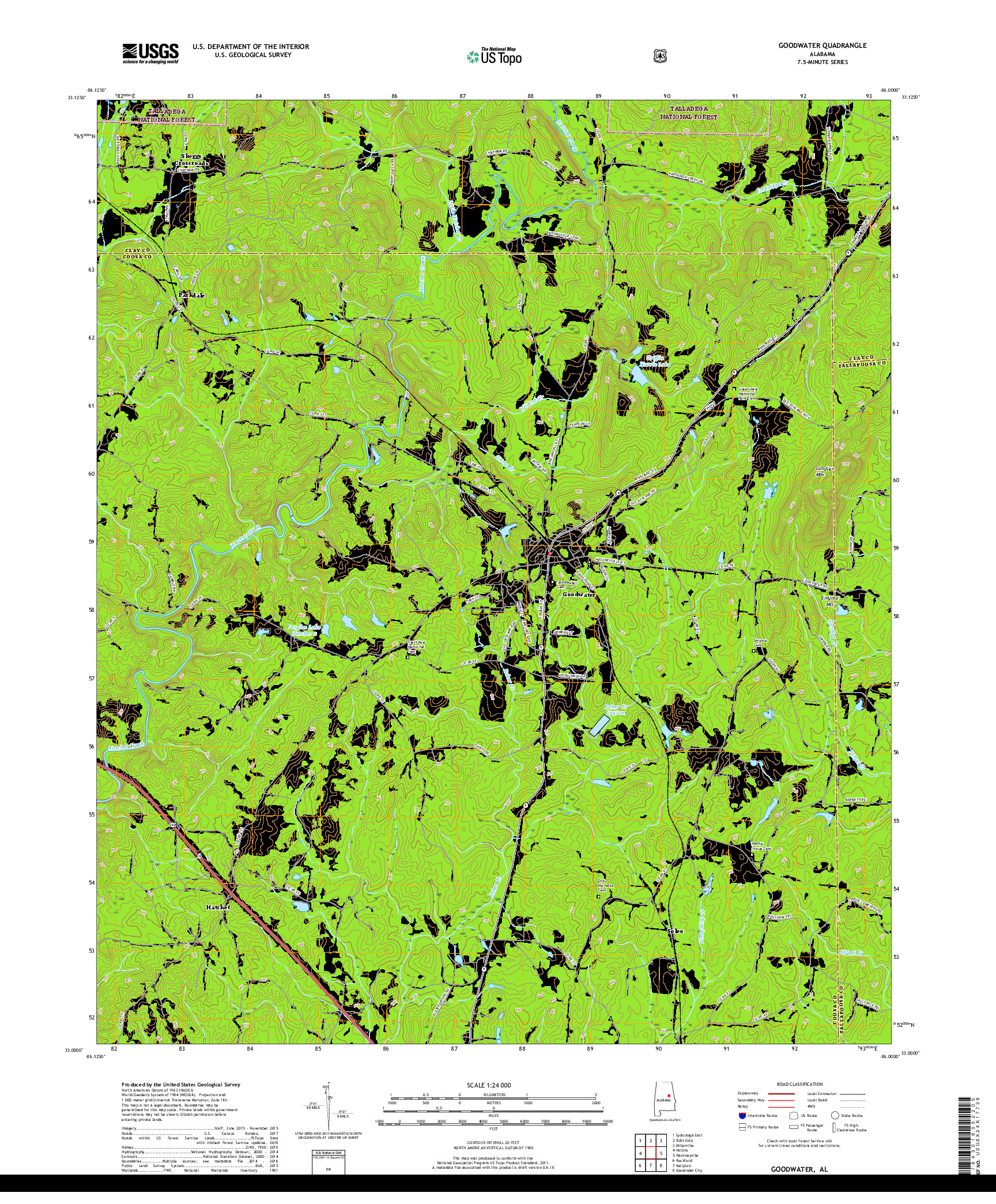 USGS US TOPO 7.5-MINUTE MAP FOR GOODWATER, AL 2018