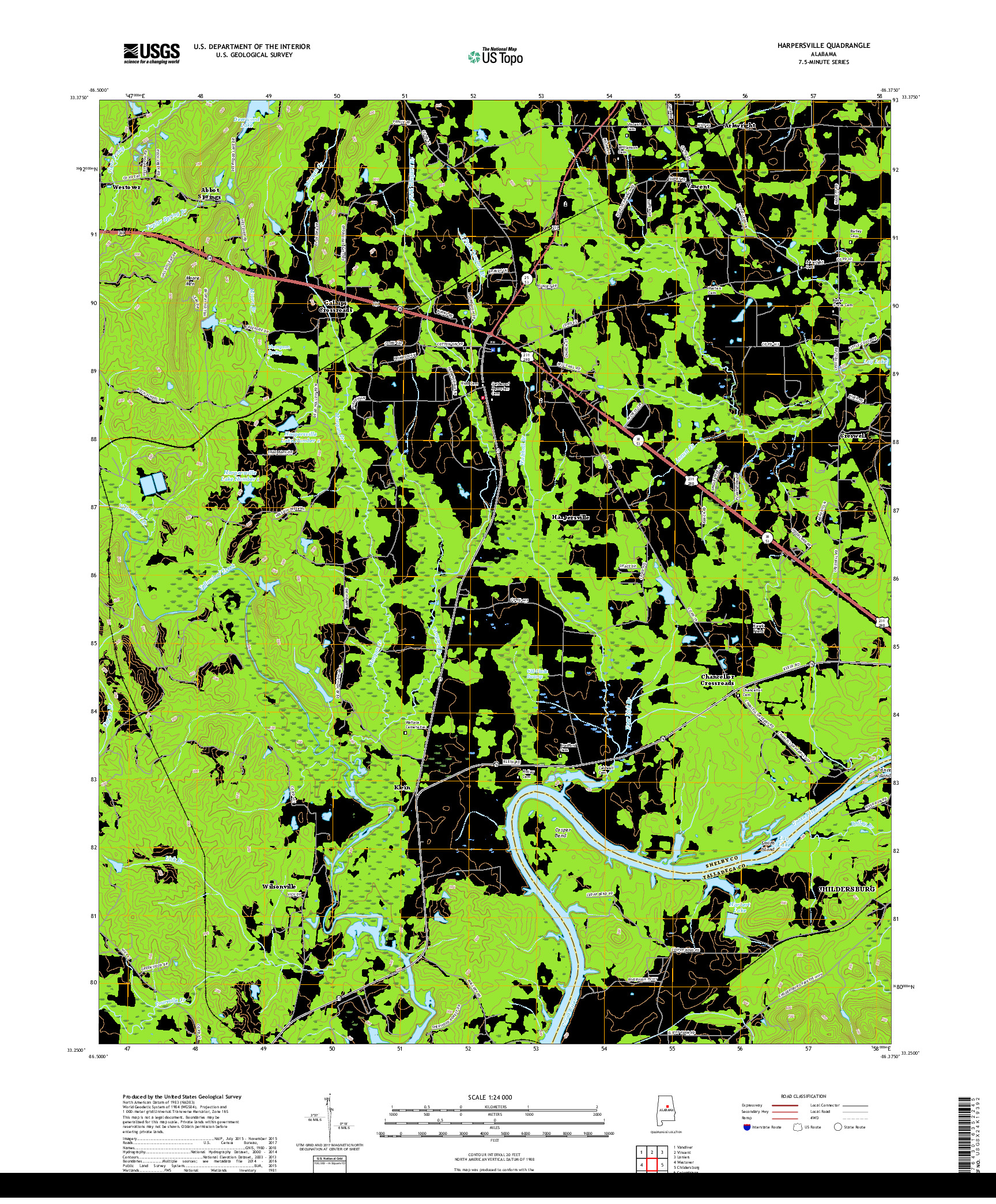 USGS US TOPO 7.5-MINUTE MAP FOR HARPERSVILLE, AL 2018