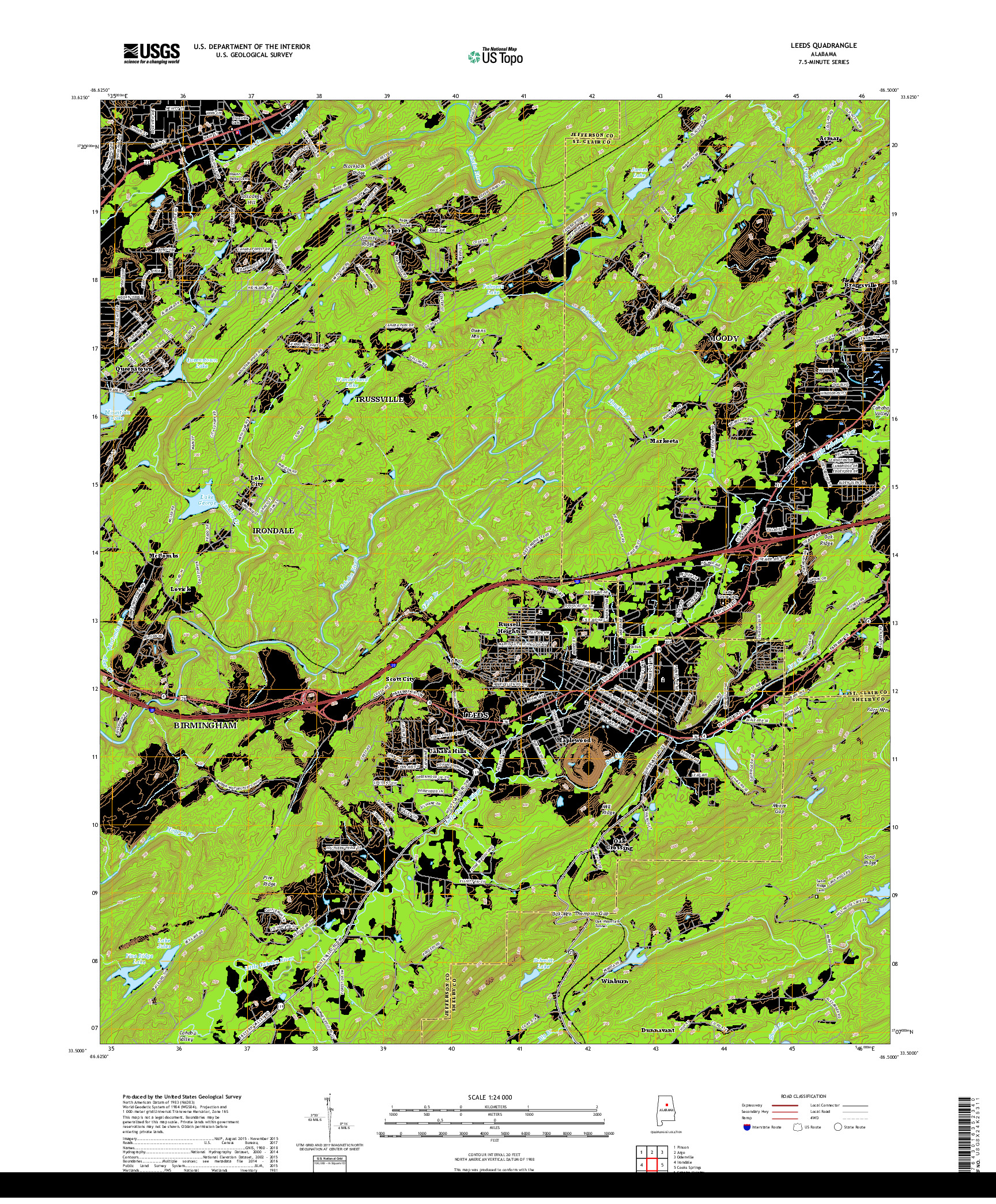 USGS US TOPO 7.5-MINUTE MAP FOR LEEDS, AL 2018