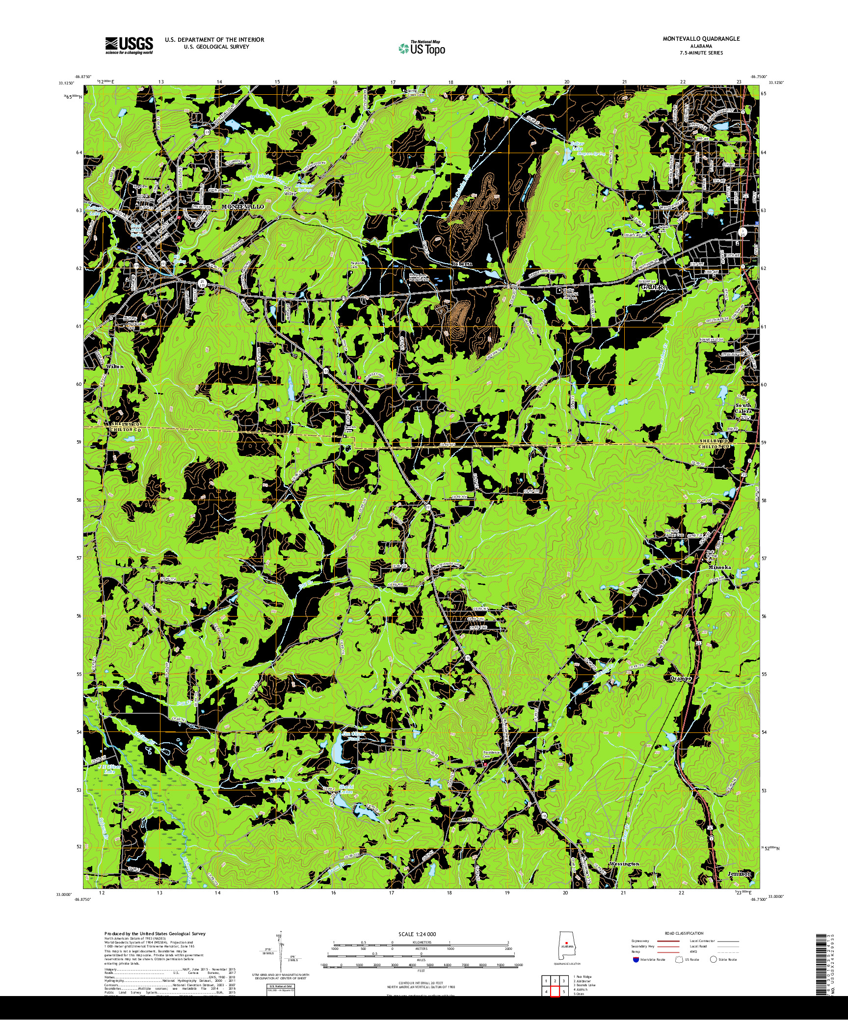 USGS US TOPO 7.5-MINUTE MAP FOR MONTEVALLO, AL 2018