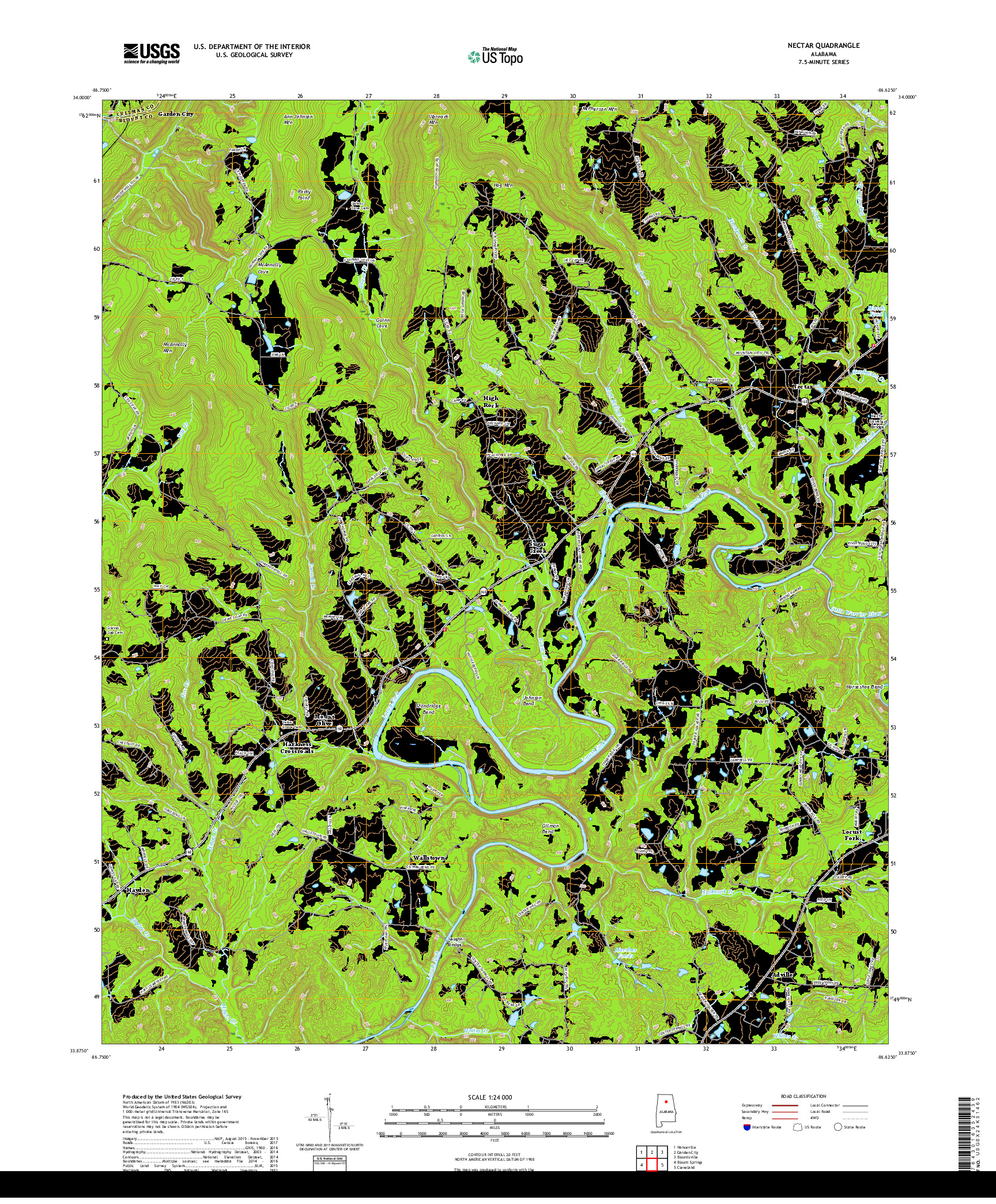 USGS US TOPO 7.5-MINUTE MAP FOR NECTAR, AL 2018