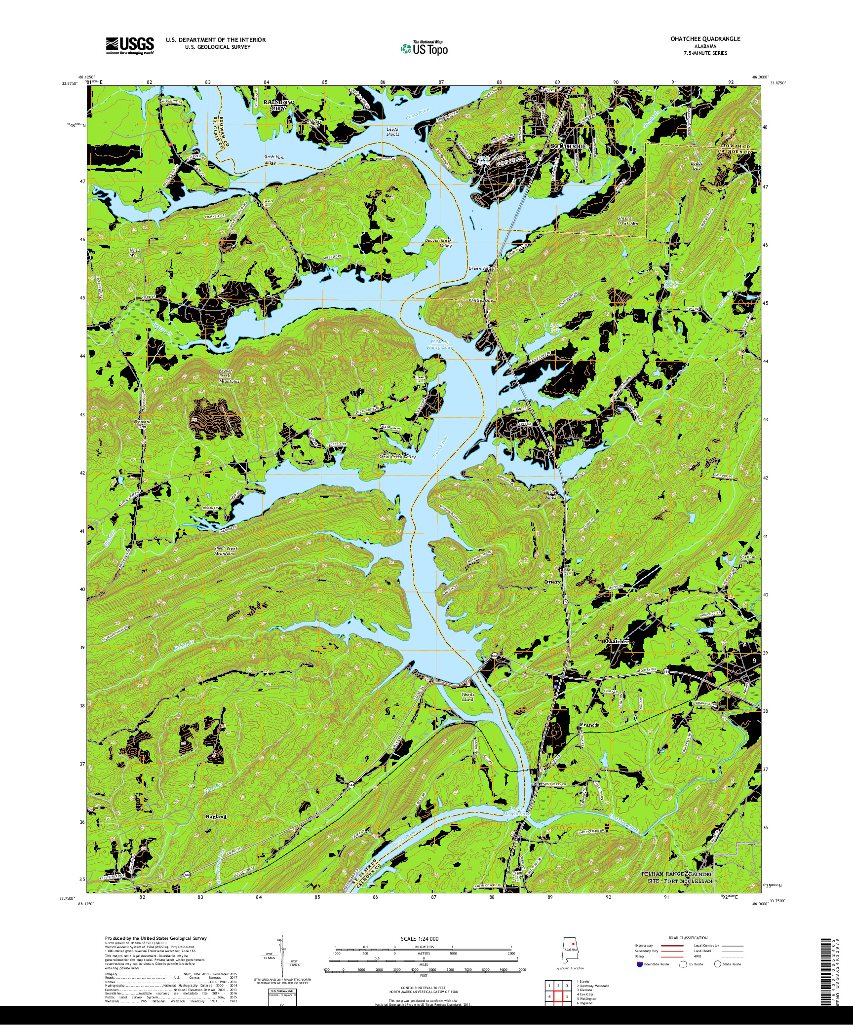 USGS US TOPO 7.5-MINUTE MAP FOR OHATCHEE, AL 2018