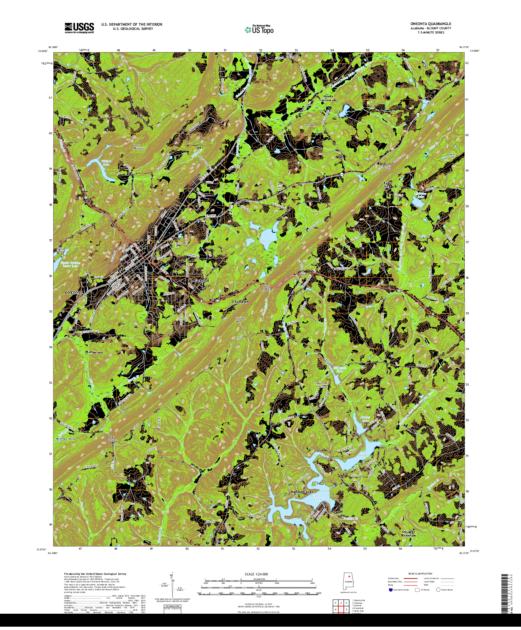 USGS US TOPO 7.5-MINUTE MAP FOR ONEONTA, AL 2018