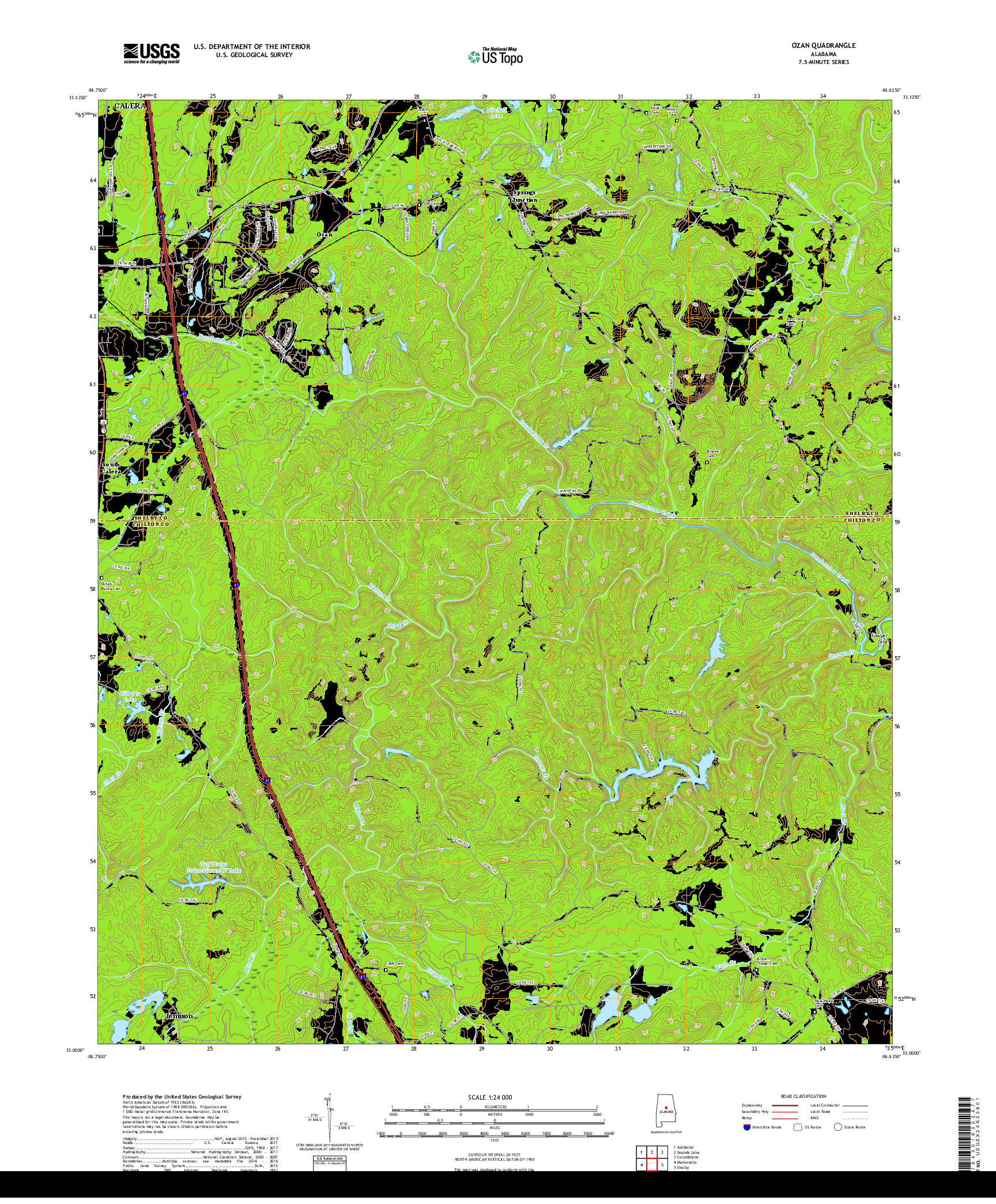 USGS US TOPO 7.5-MINUTE MAP FOR OZAN, AL 2018