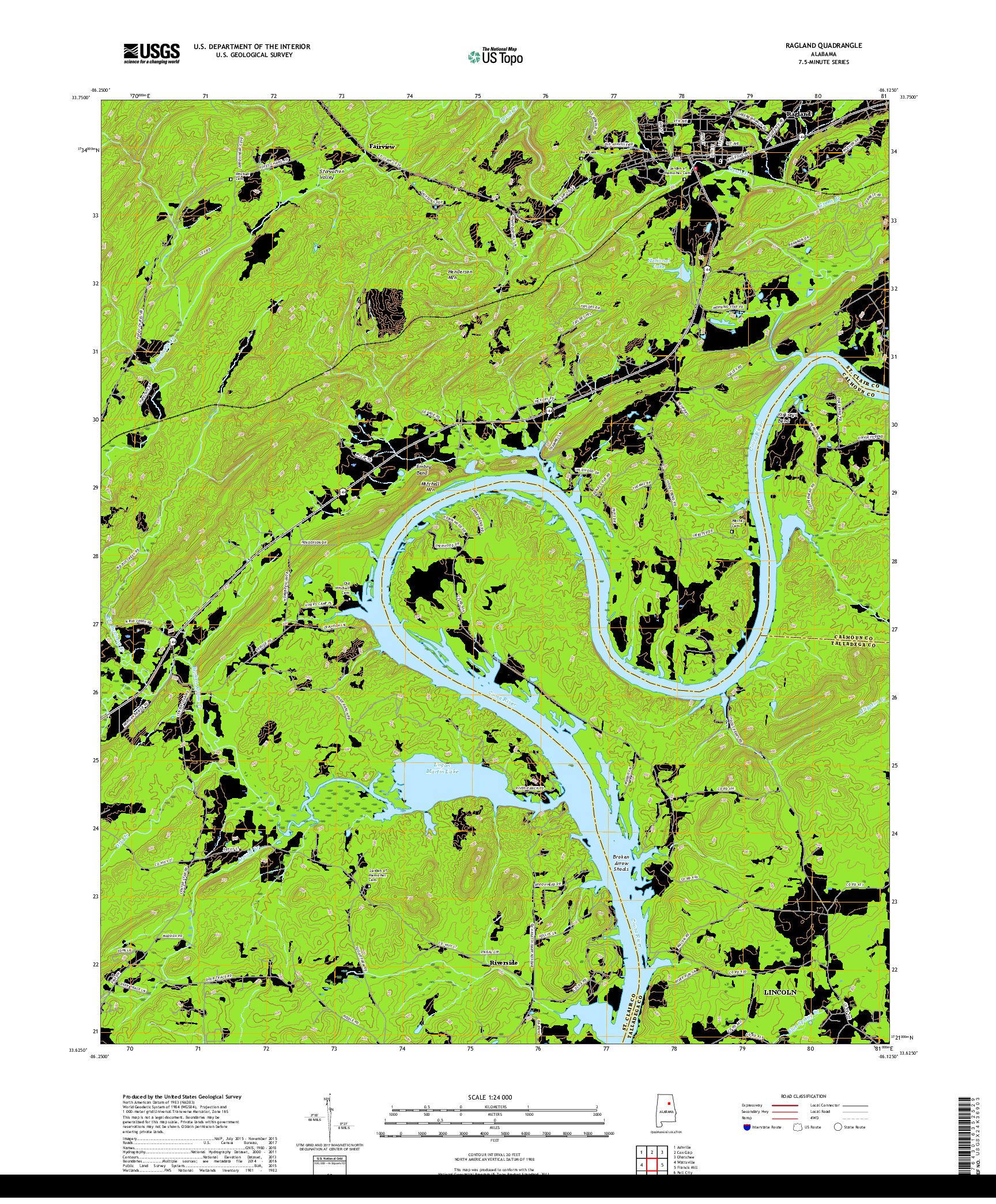 USGS US TOPO 7.5-MINUTE MAP FOR RAGLAND, AL 2018