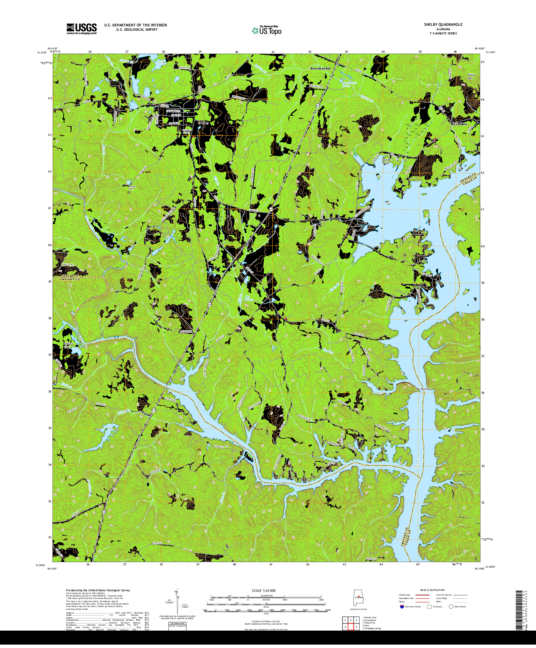 USGS US TOPO 7.5-MINUTE MAP FOR SHELBY, AL 2018