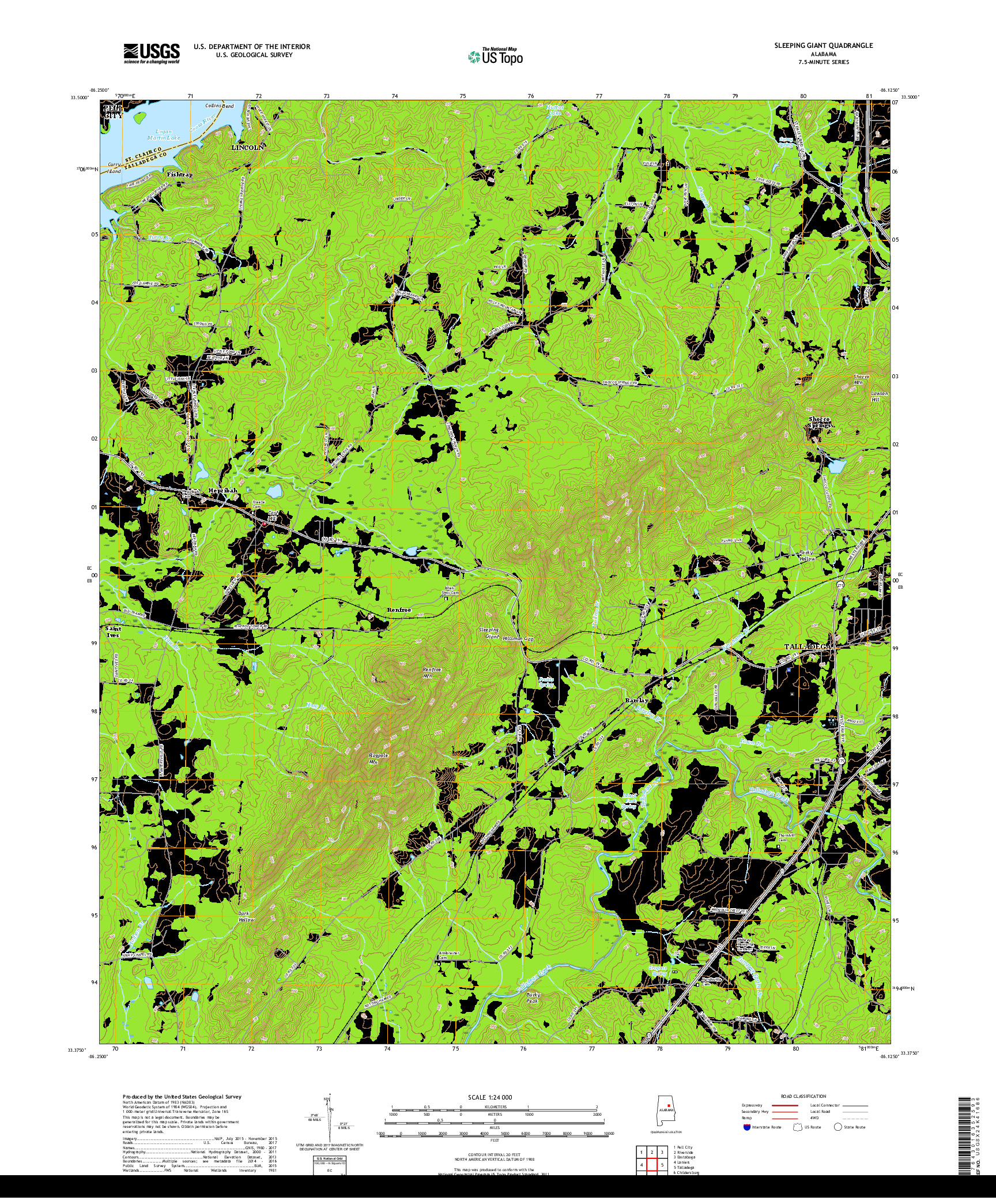 USGS US TOPO 7.5-MINUTE MAP FOR SLEEPING GIANT, AL 2018