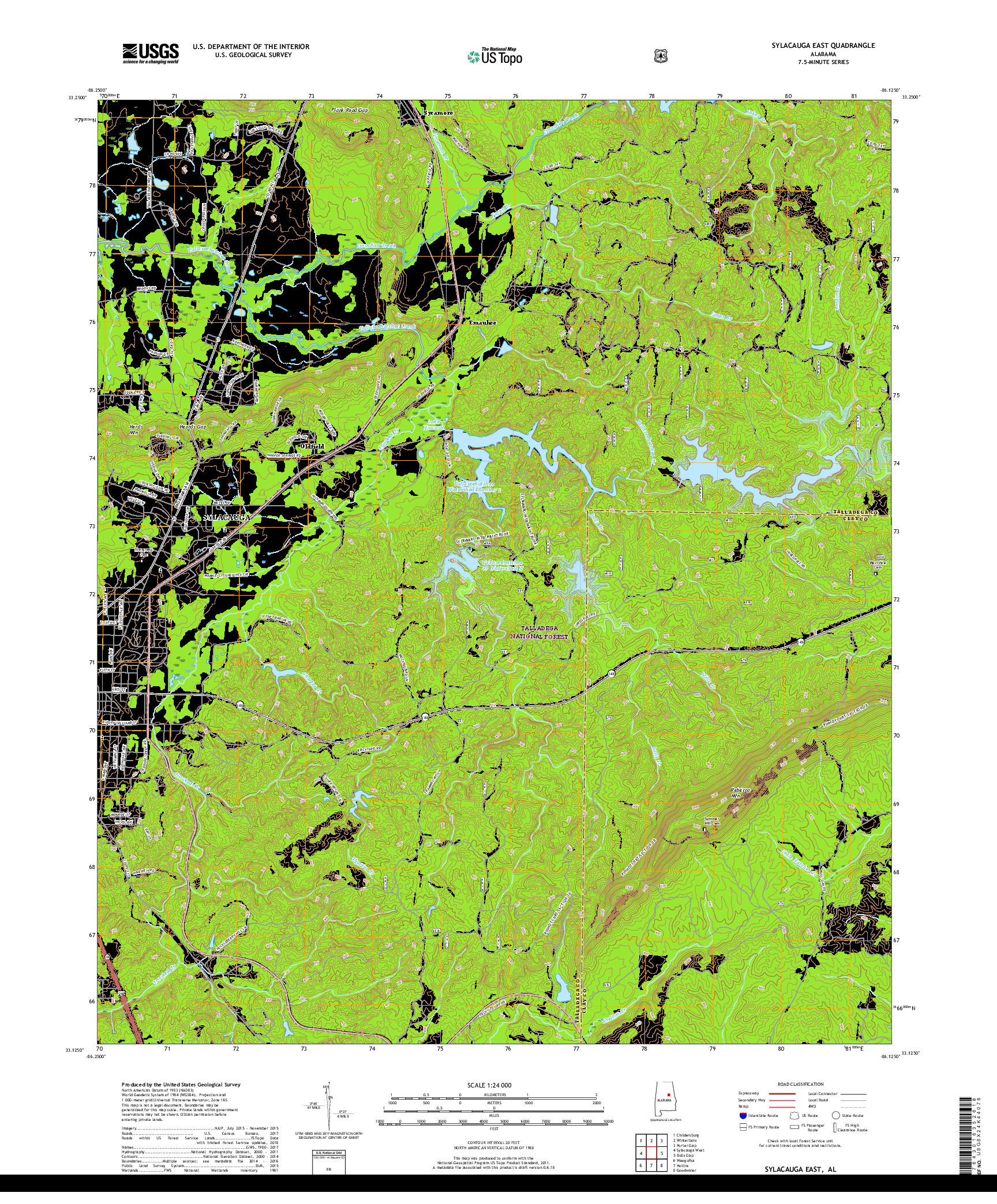 USGS US TOPO 7.5-MINUTE MAP FOR SYLACAUGA EAST, AL 2018