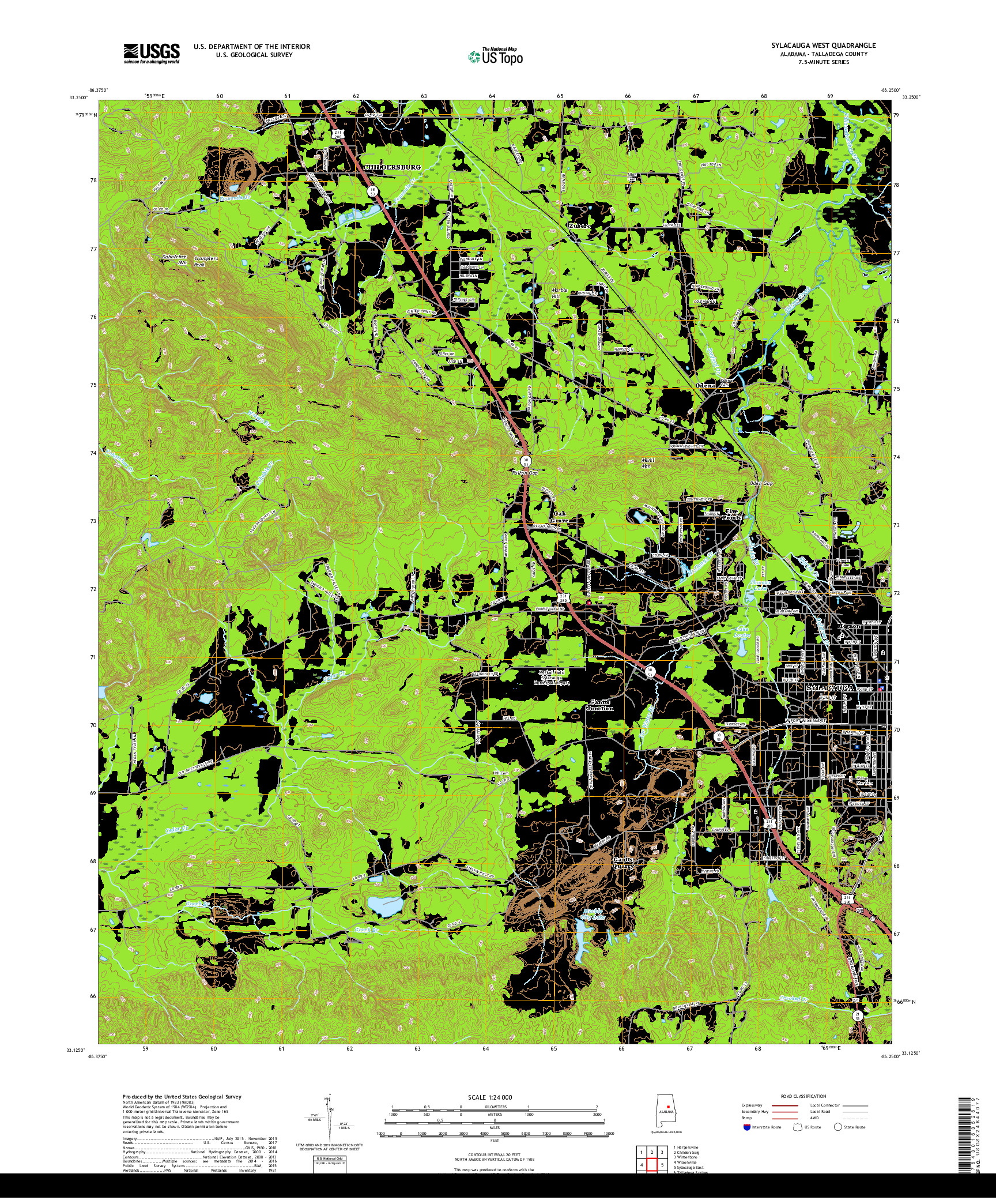 USGS US TOPO 7.5-MINUTE MAP FOR SYLACAUGA WEST, AL 2018