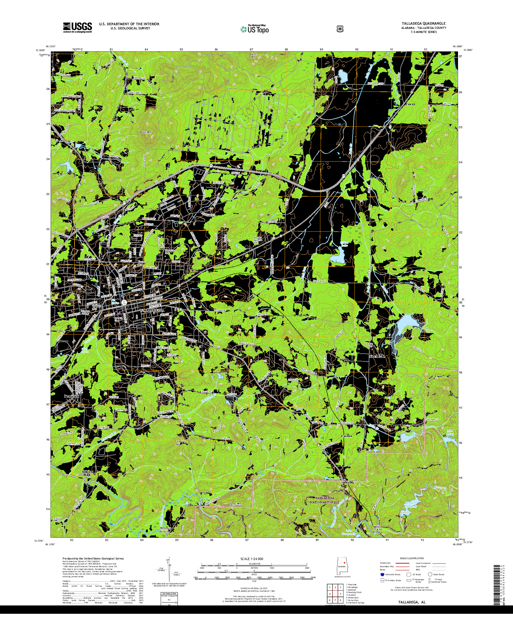 USGS US TOPO 7.5-MINUTE MAP FOR TALLADEGA, AL 2018