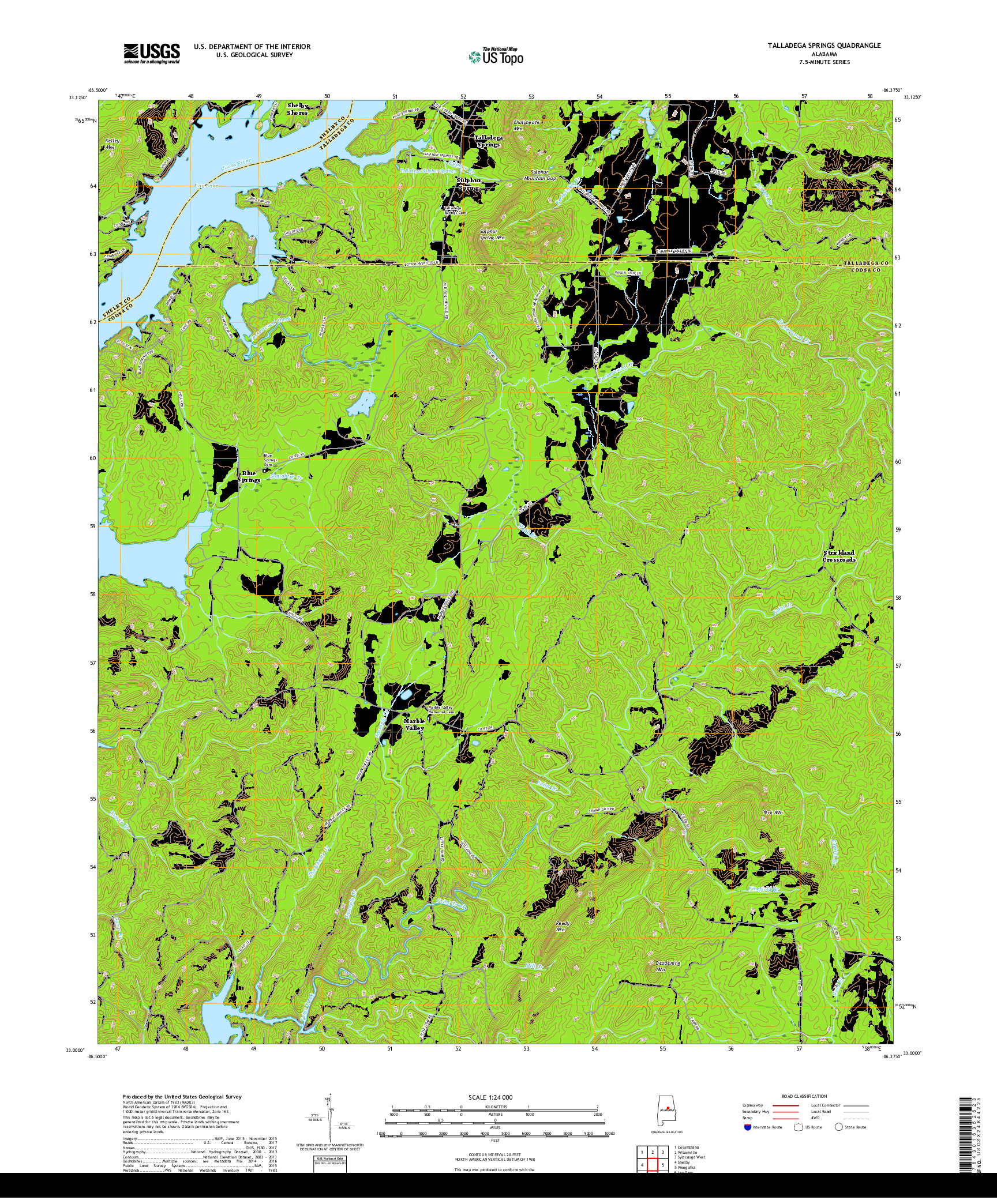 USGS US TOPO 7.5-MINUTE MAP FOR TALLADEGA SPRINGS, AL 2018