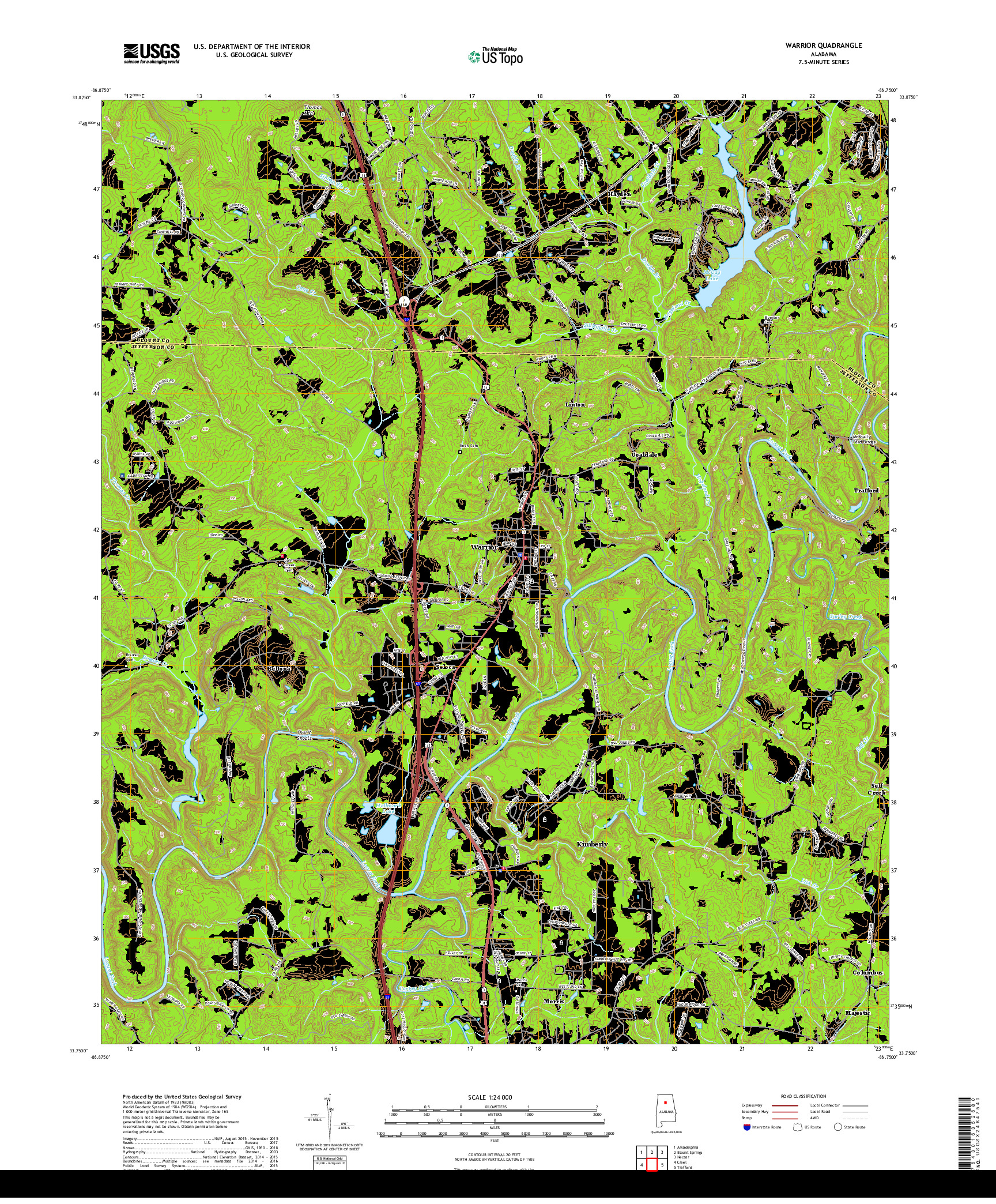 USGS US TOPO 7.5-MINUTE MAP FOR WARRIOR, AL 2018