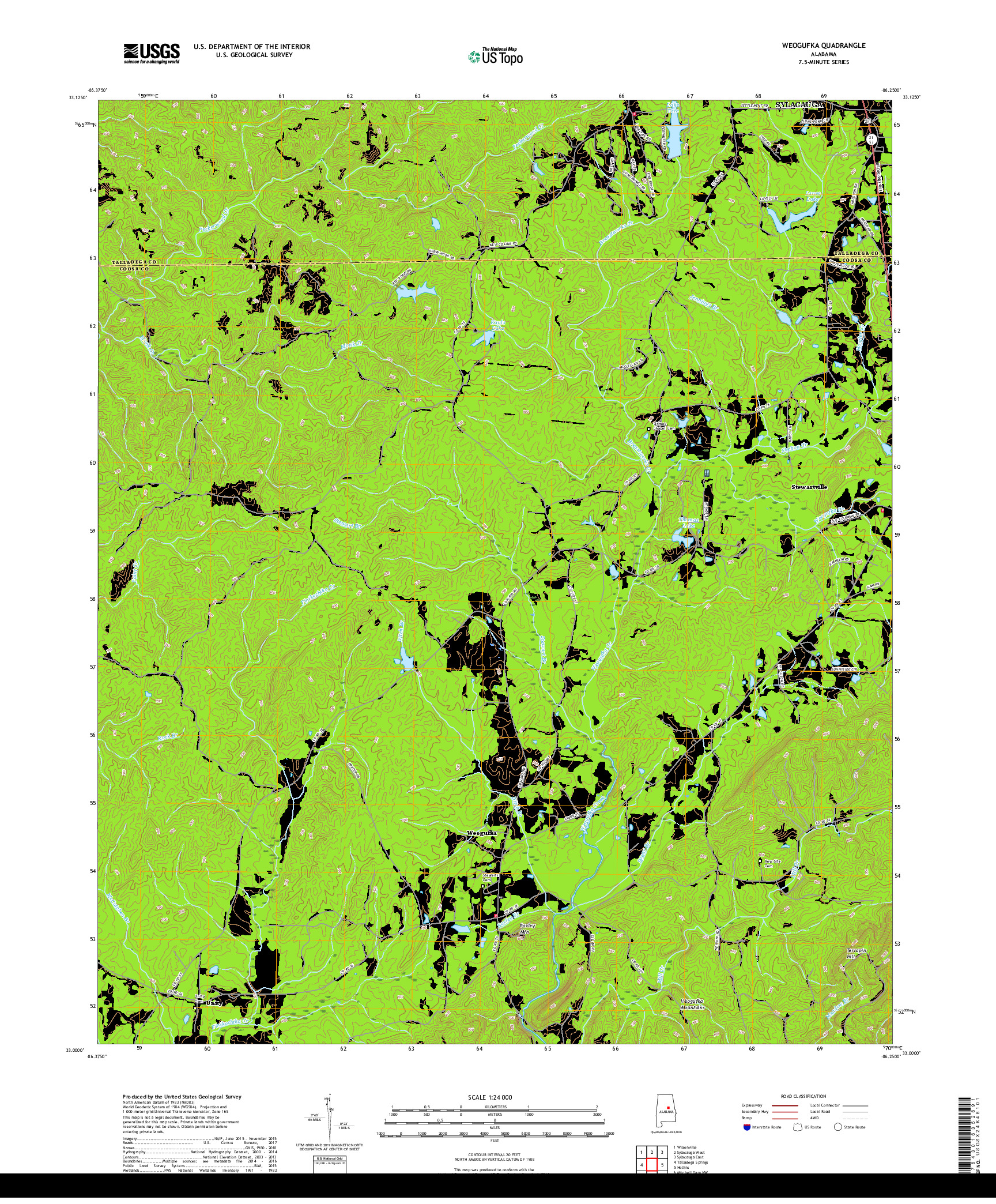 USGS US TOPO 7.5-MINUTE MAP FOR WEOGUFKA, AL 2018