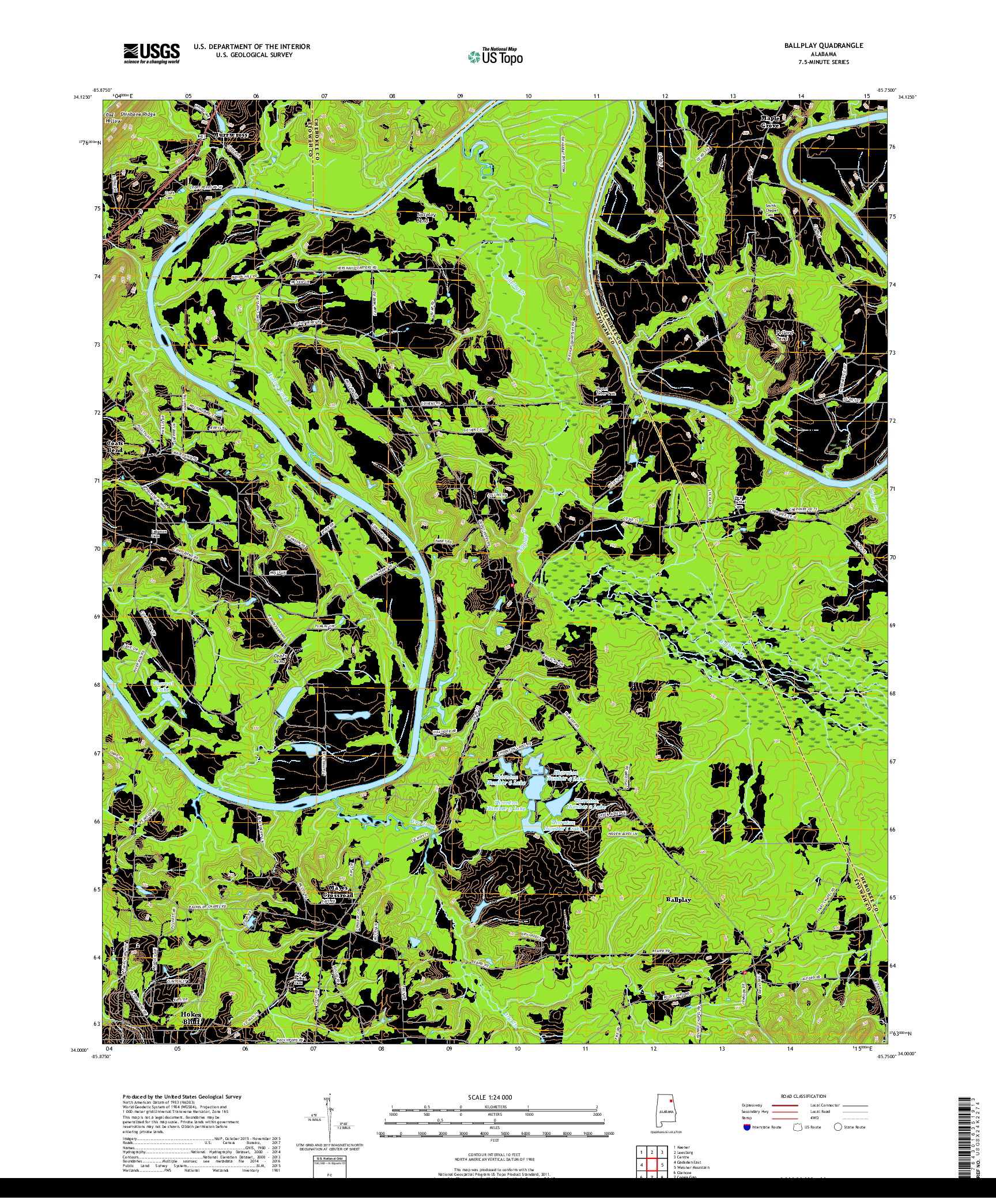 USGS US TOPO 7.5-MINUTE MAP FOR BALLPLAY, AL 2018