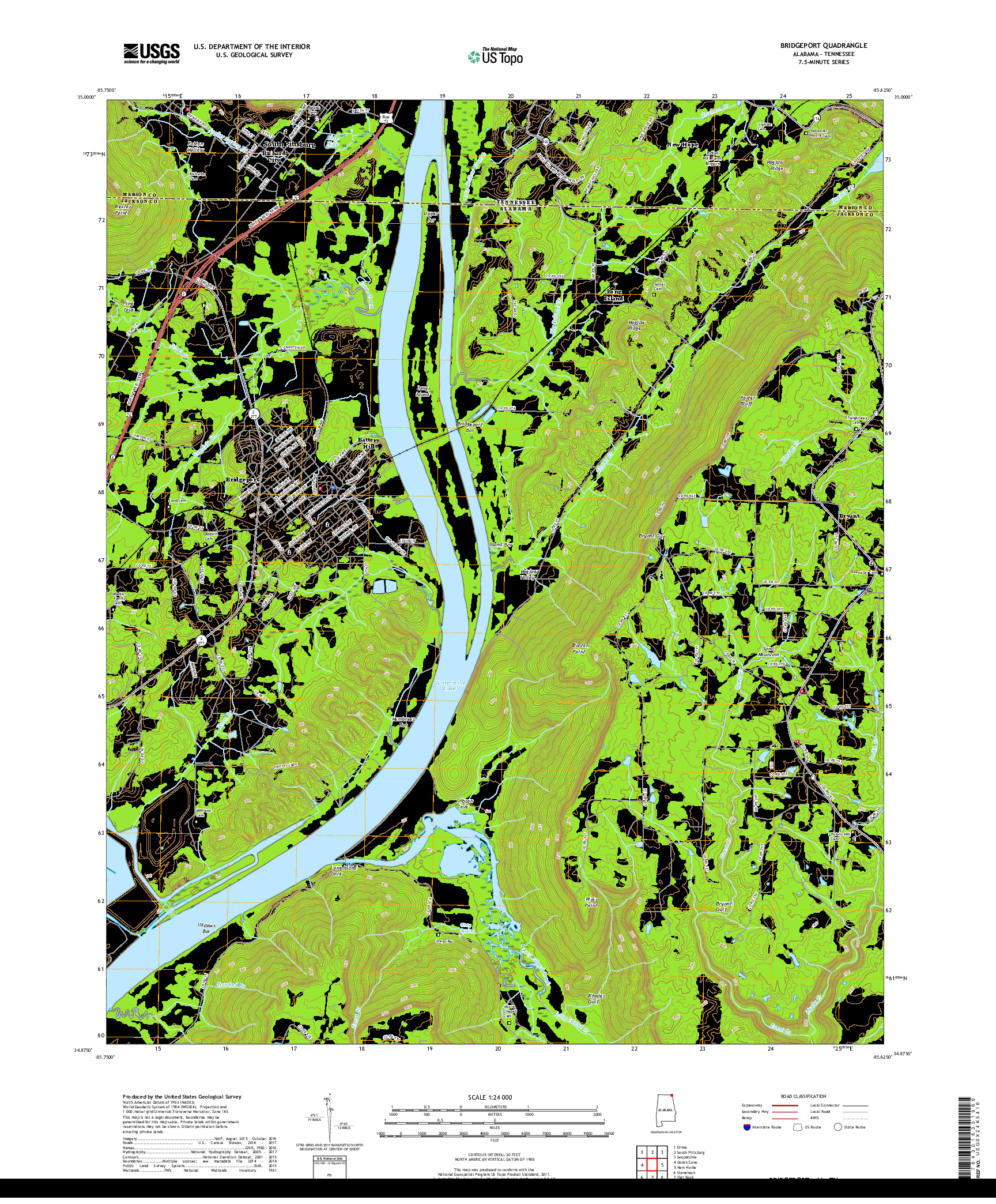 USGS US TOPO 7.5-MINUTE MAP FOR BRIDGEPORT, AL,TN 2018