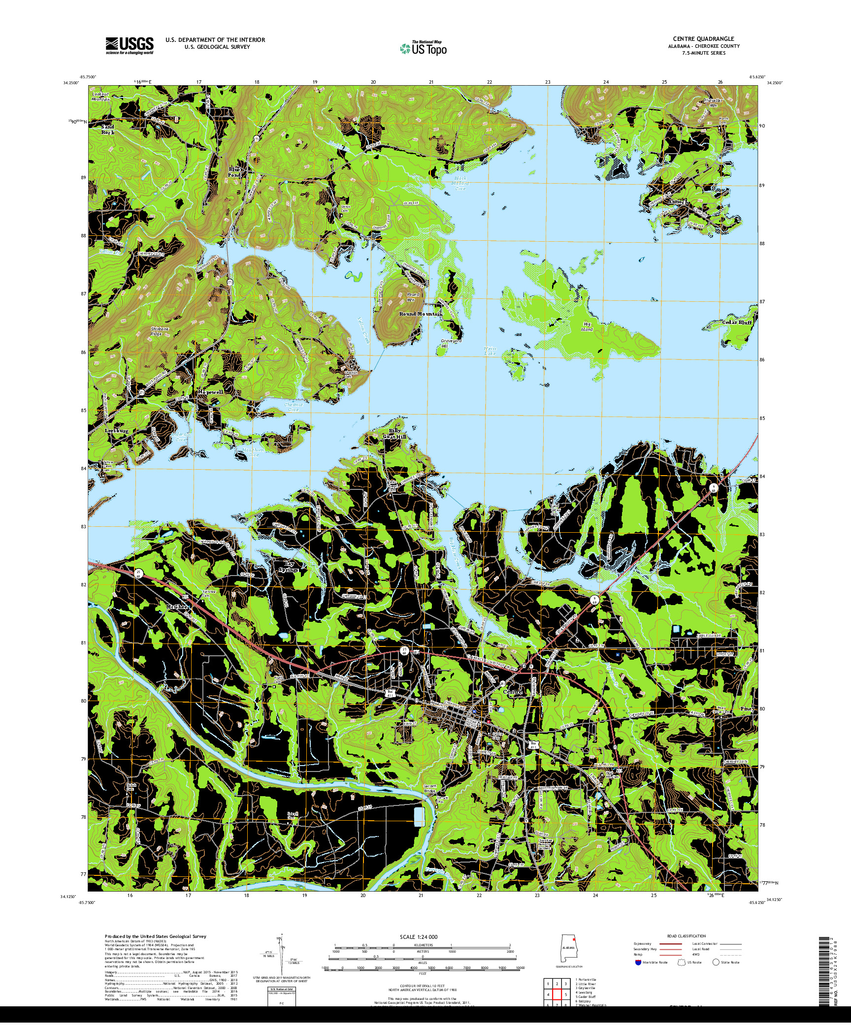 USGS US TOPO 7.5-MINUTE MAP FOR CENTRE, AL 2018