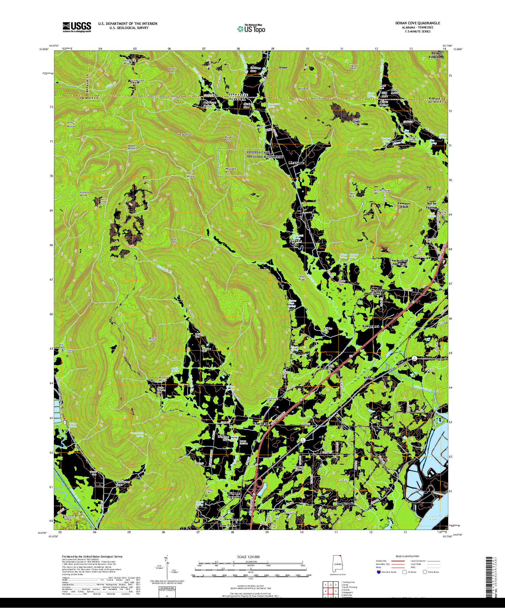 USGS US TOPO 7.5-MINUTE MAP FOR DORAN COVE, AL,TN 2018