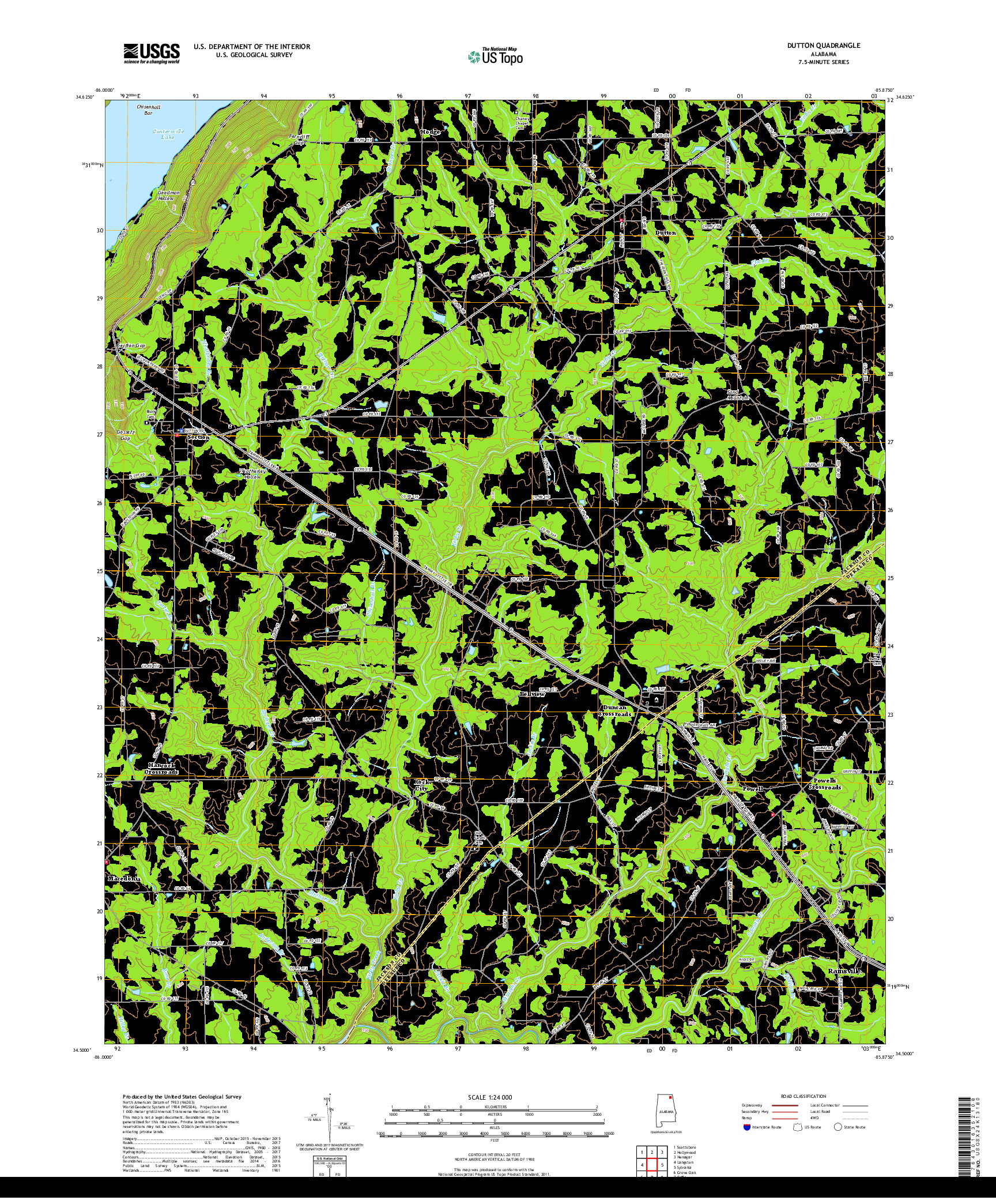 USGS US TOPO 7.5-MINUTE MAP FOR DUTTON, AL 2018