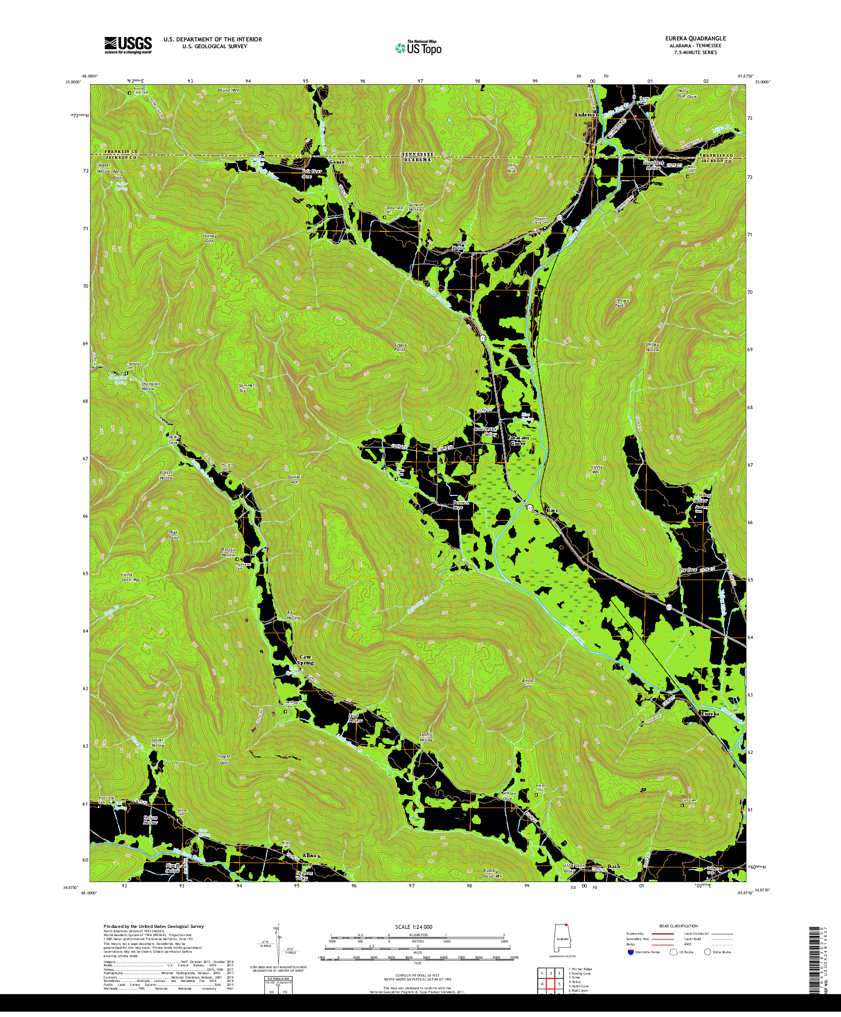 USGS US TOPO 7.5-MINUTE MAP FOR EUREKA, AL,TN 2018