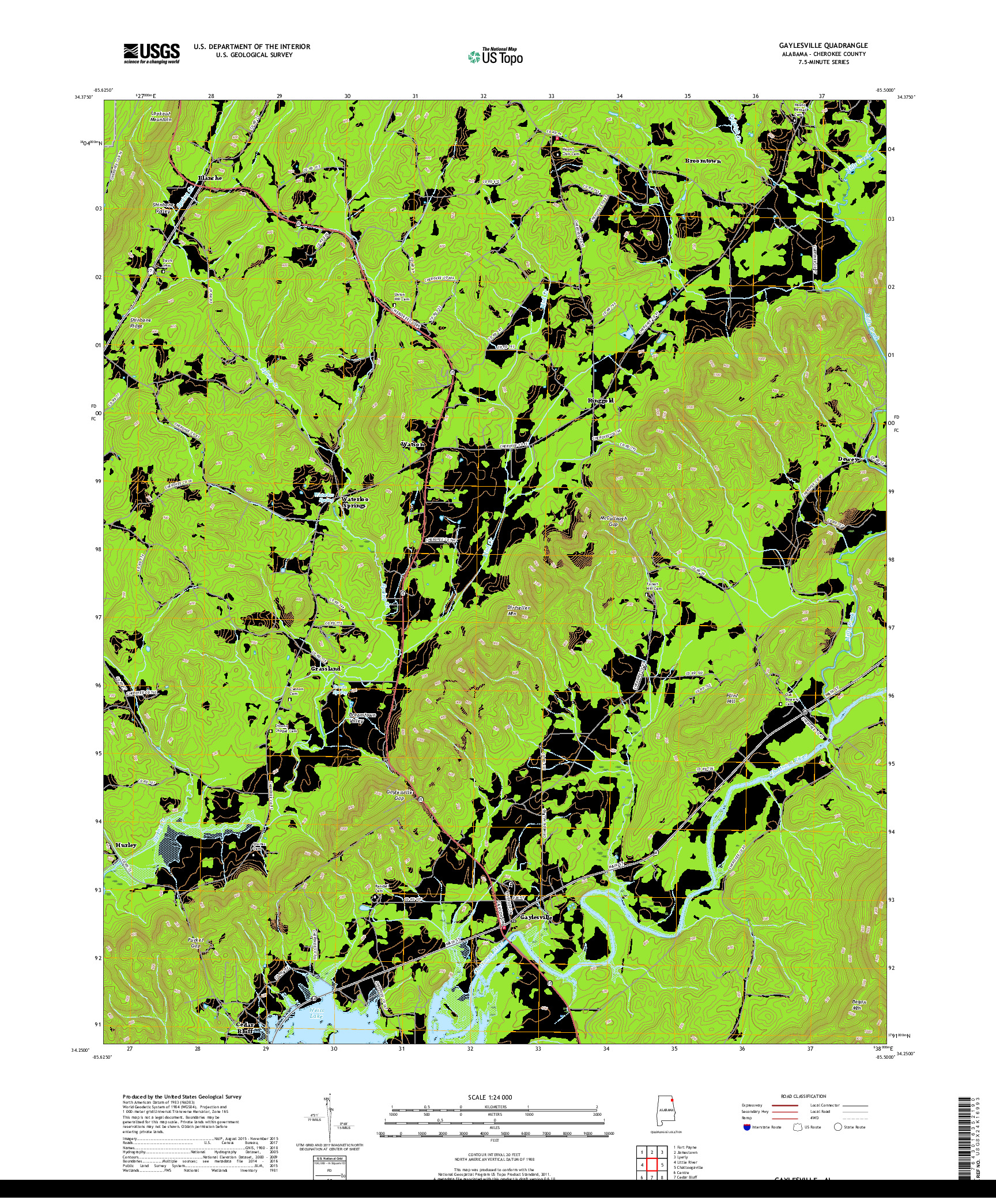 USGS US TOPO 7.5-MINUTE MAP FOR GAYLESVILLE, AL 2018