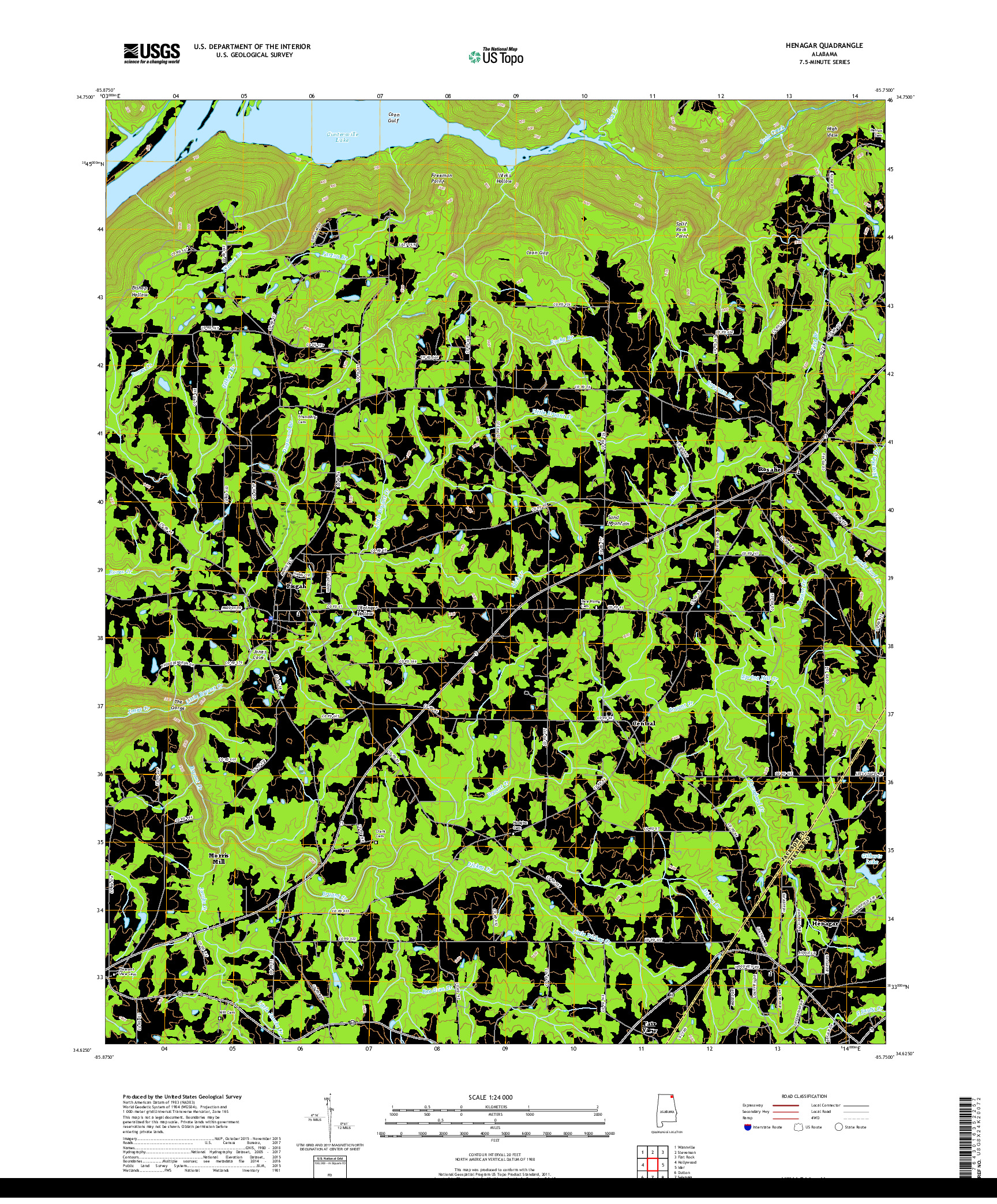 USGS US TOPO 7.5-MINUTE MAP FOR HENAGAR, AL 2018