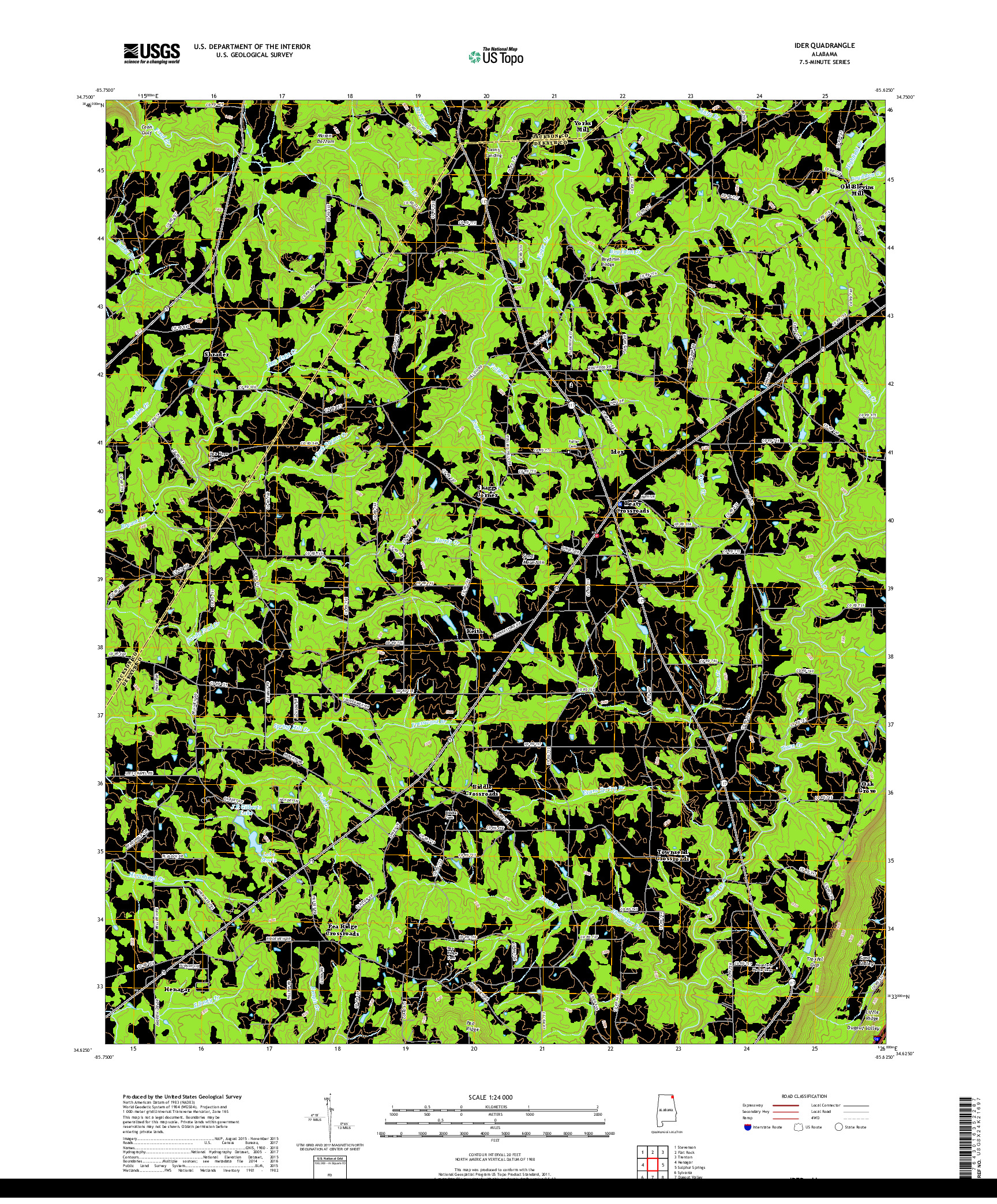 USGS US TOPO 7.5-MINUTE MAP FOR IDER, AL 2018