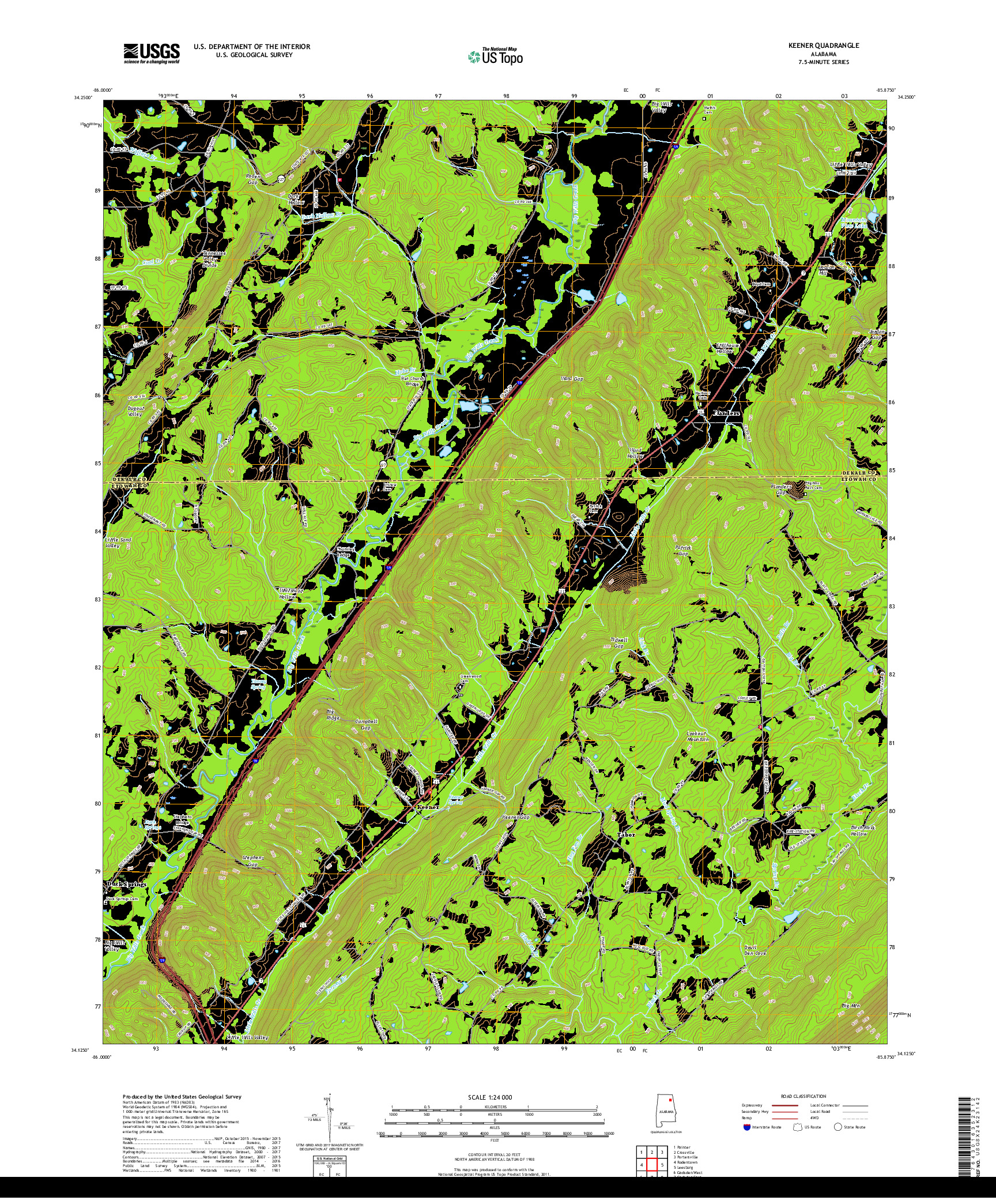 USGS US TOPO 7.5-MINUTE MAP FOR KEENER, AL 2018