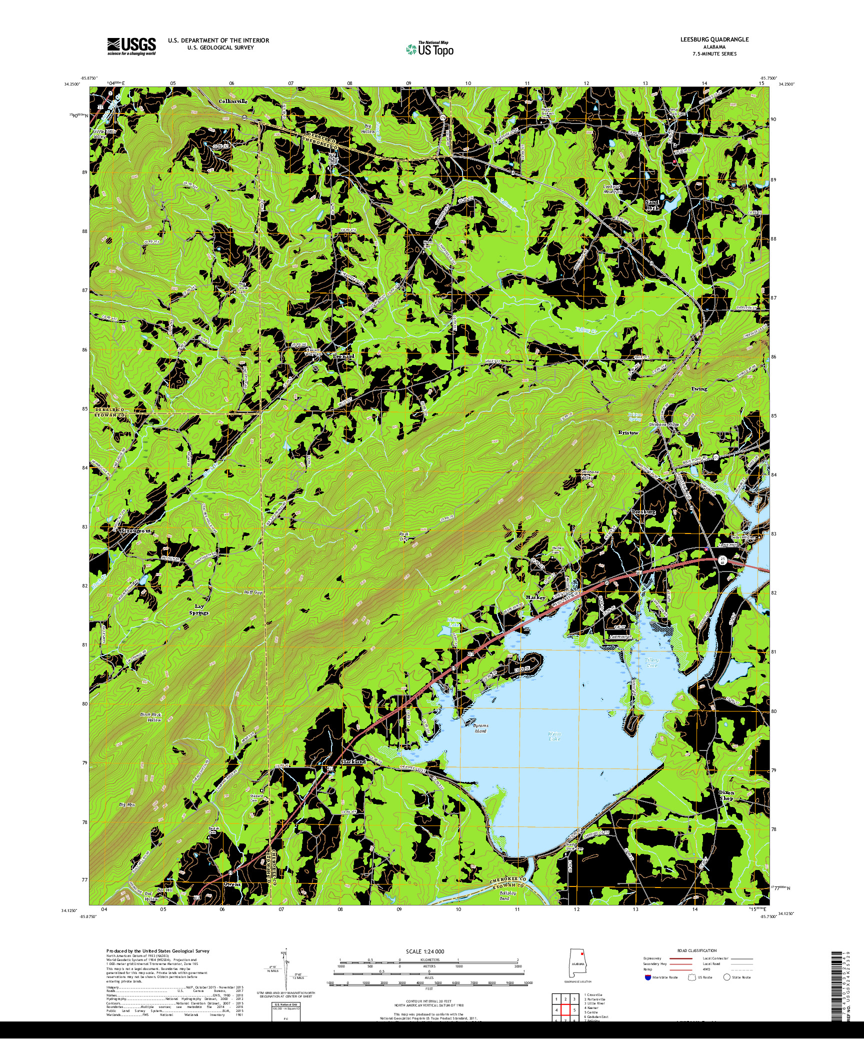 USGS US TOPO 7.5-MINUTE MAP FOR LEESBURG, AL 2018