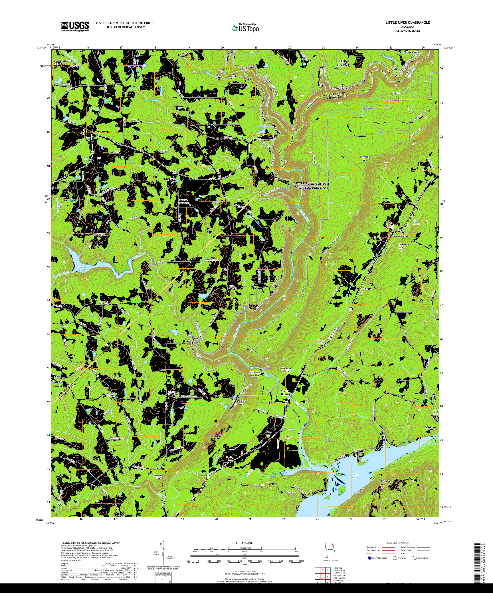 USGS US TOPO 7.5-MINUTE MAP FOR LITTLE RIVER, AL 2018