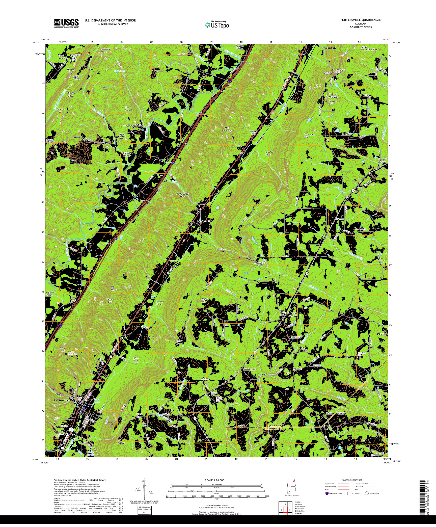 USGS US TOPO 7.5-MINUTE MAP FOR PORTERSVILLE, AL 2018