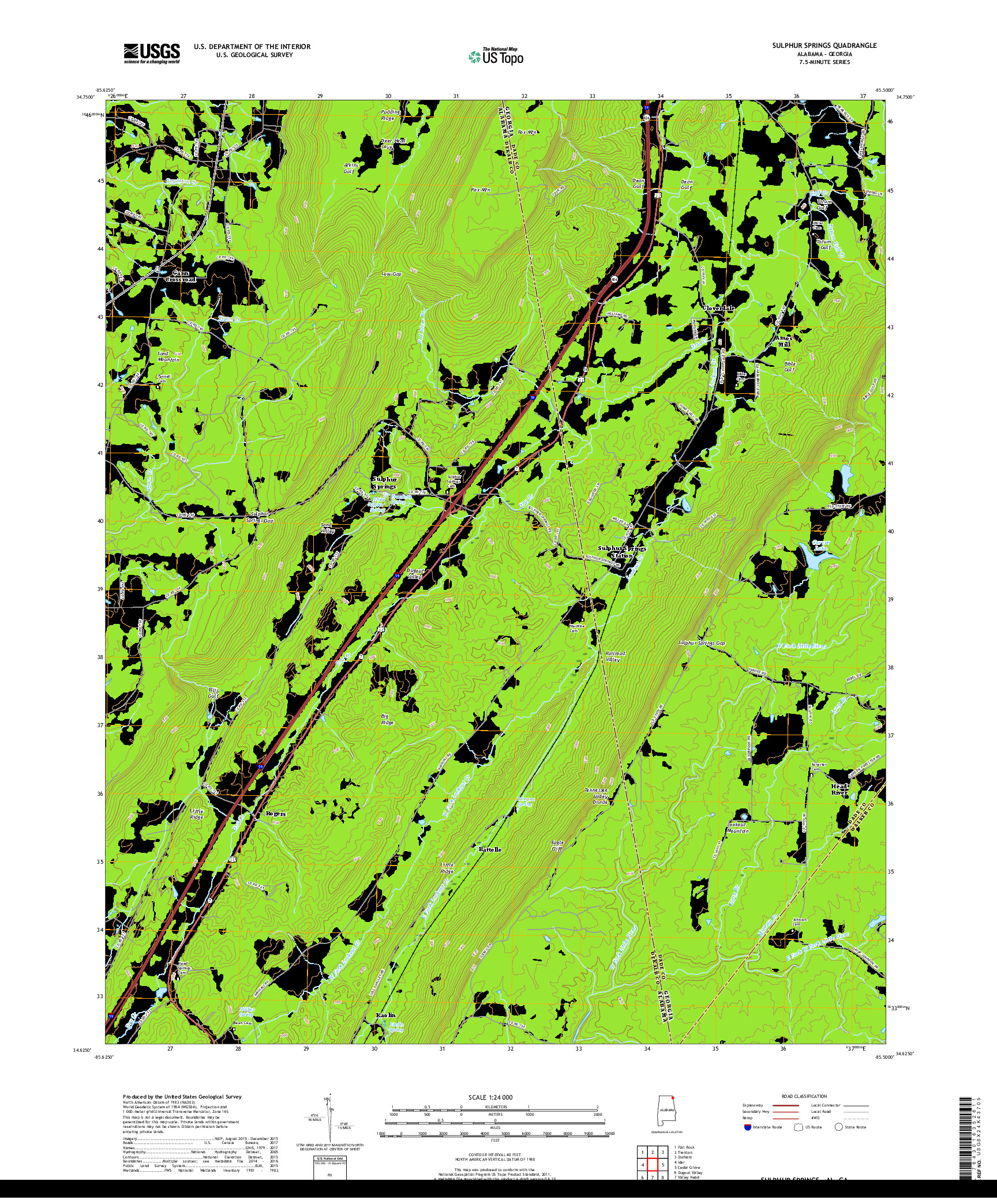 USGS US TOPO 7.5-MINUTE MAP FOR SULPHUR SPRINGS, AL,GA 2018