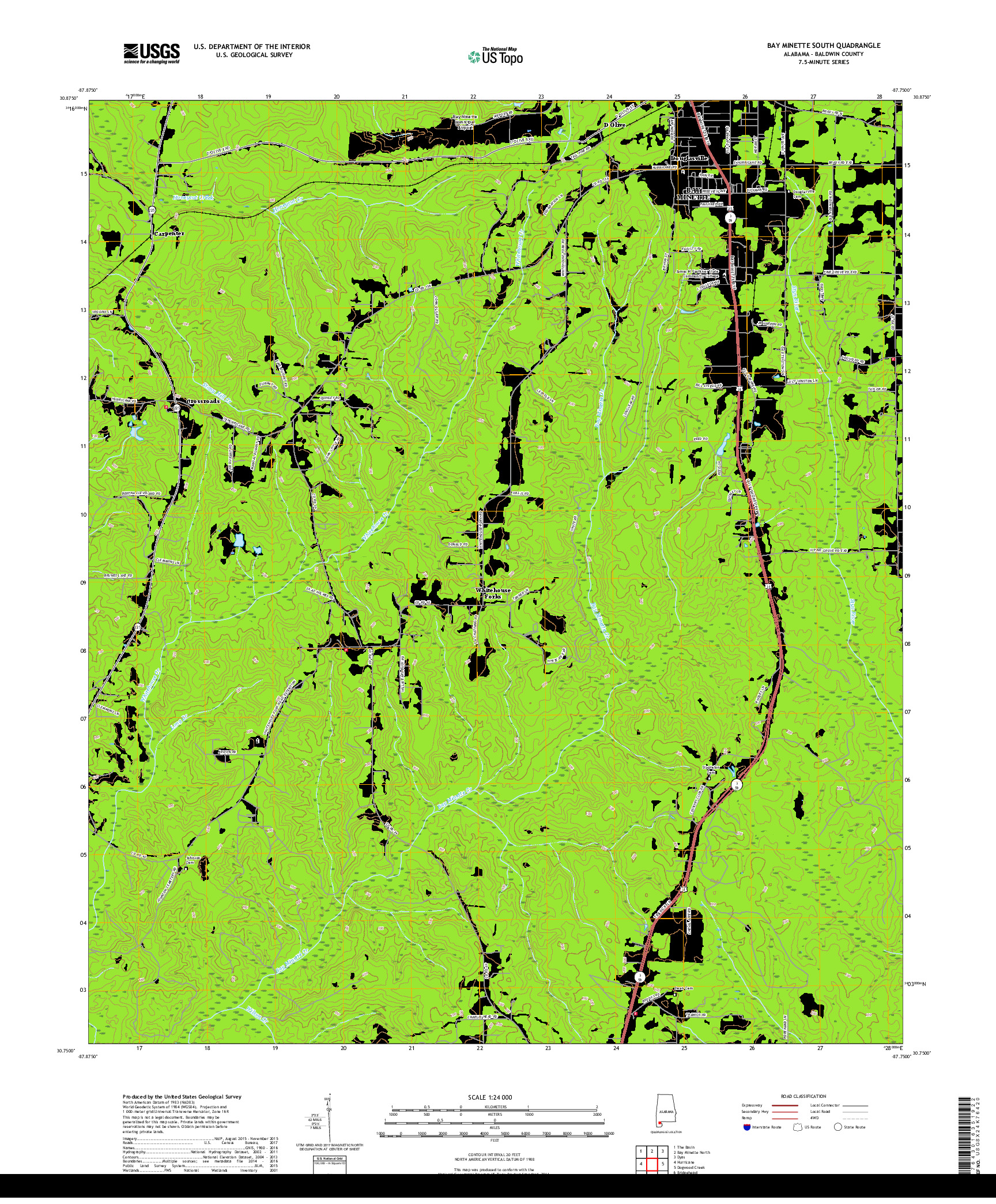 USGS US TOPO 7.5-MINUTE MAP FOR BAY MINETTE SOUTH, AL 2018