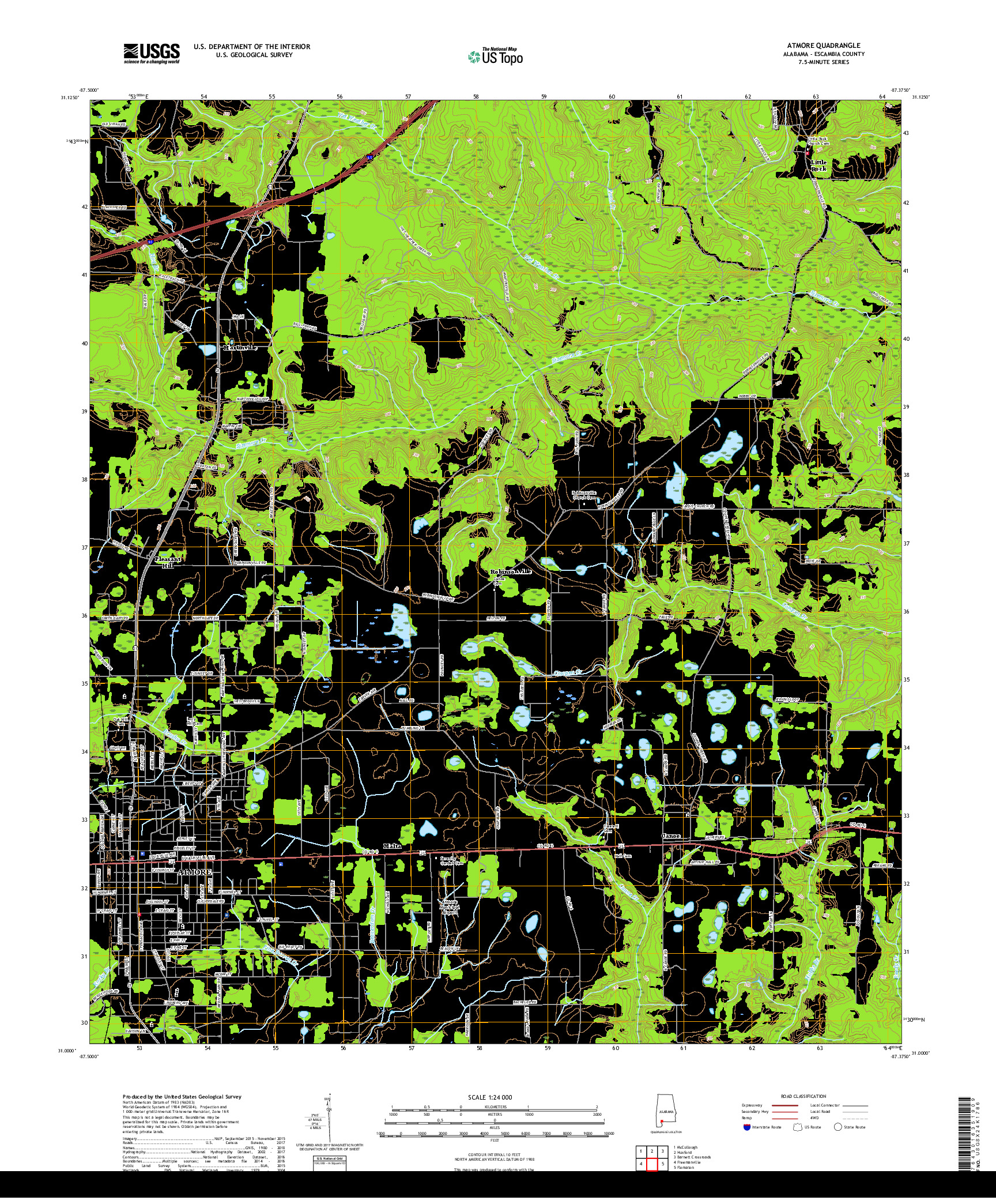 USGS US TOPO 7.5-MINUTE MAP FOR ATMORE, AL 2018