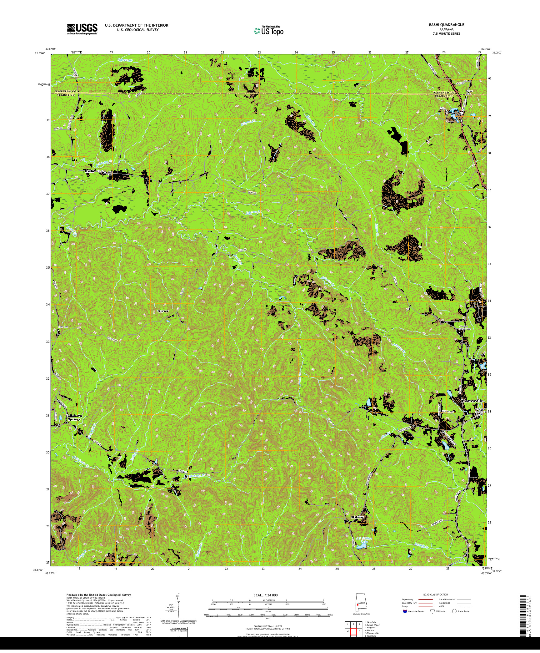 USGS US TOPO 7.5-MINUTE MAP FOR BASHI, AL 2018