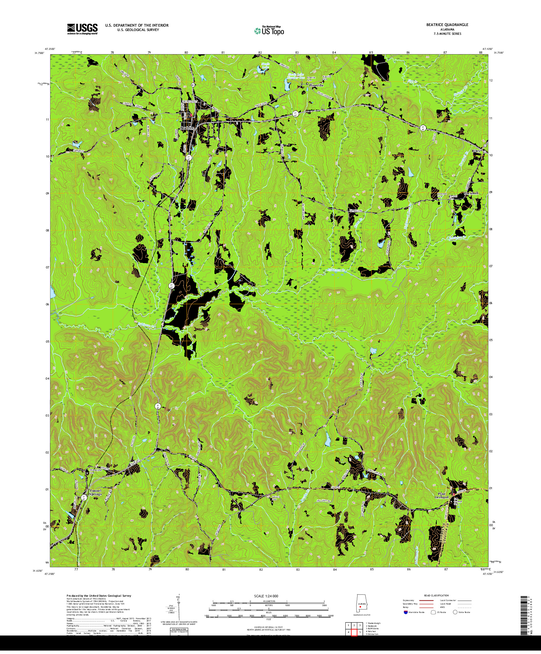 USGS US TOPO 7.5-MINUTE MAP FOR BEATRICE, AL 2018