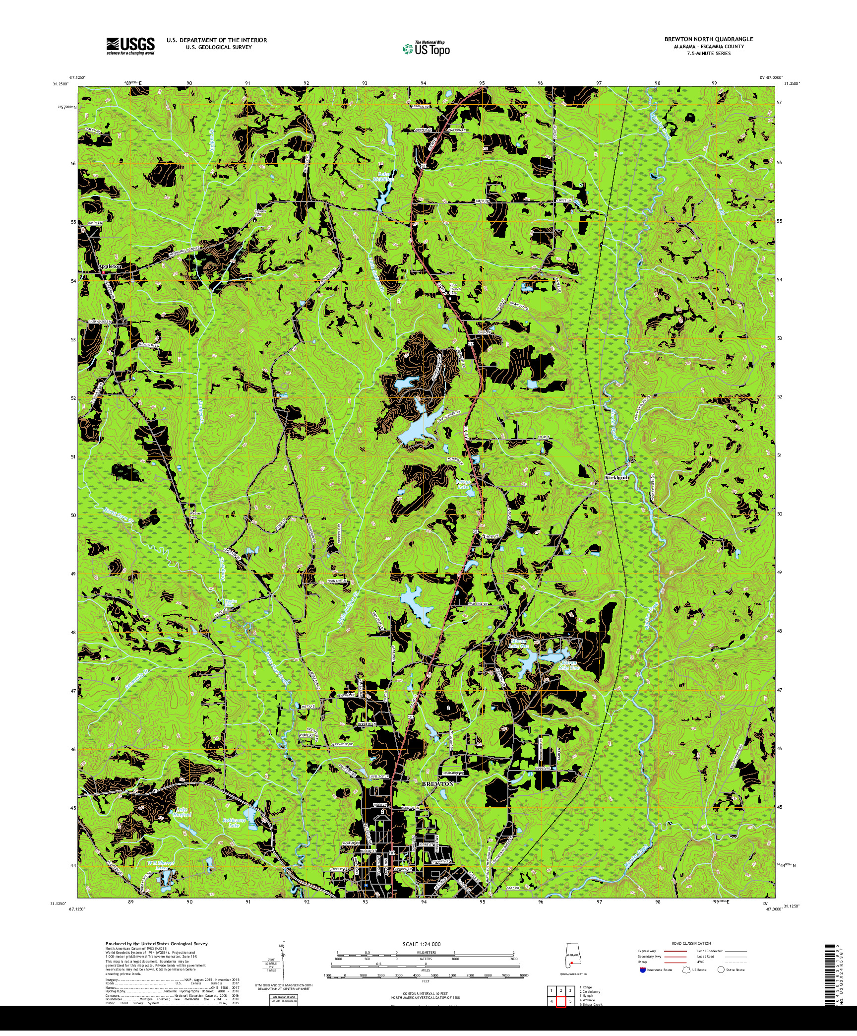 USGS US TOPO 7.5-MINUTE MAP FOR BREWTON NORTH, AL 2018