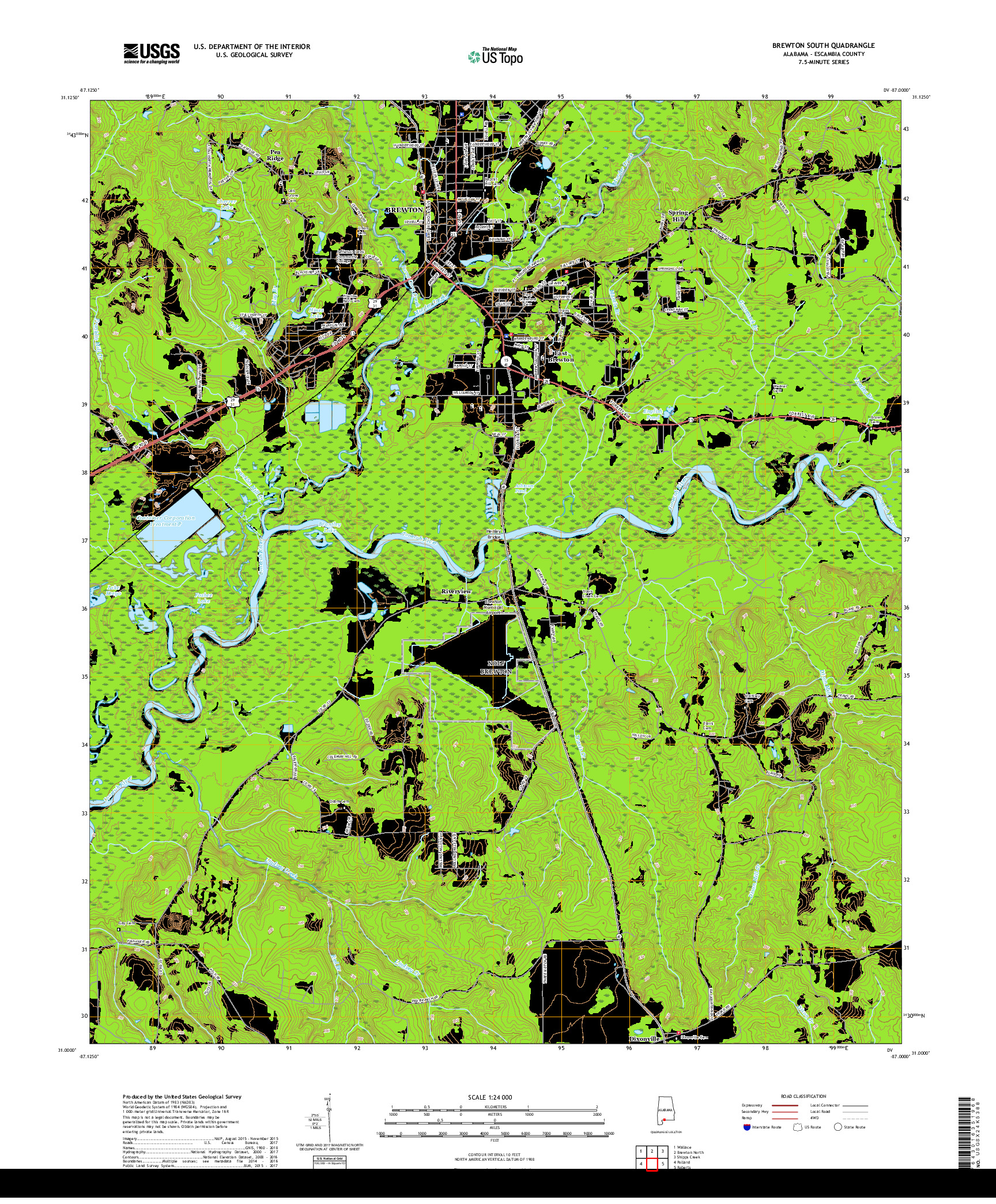 USGS US TOPO 7.5-MINUTE MAP FOR BREWTON SOUTH, AL 2018